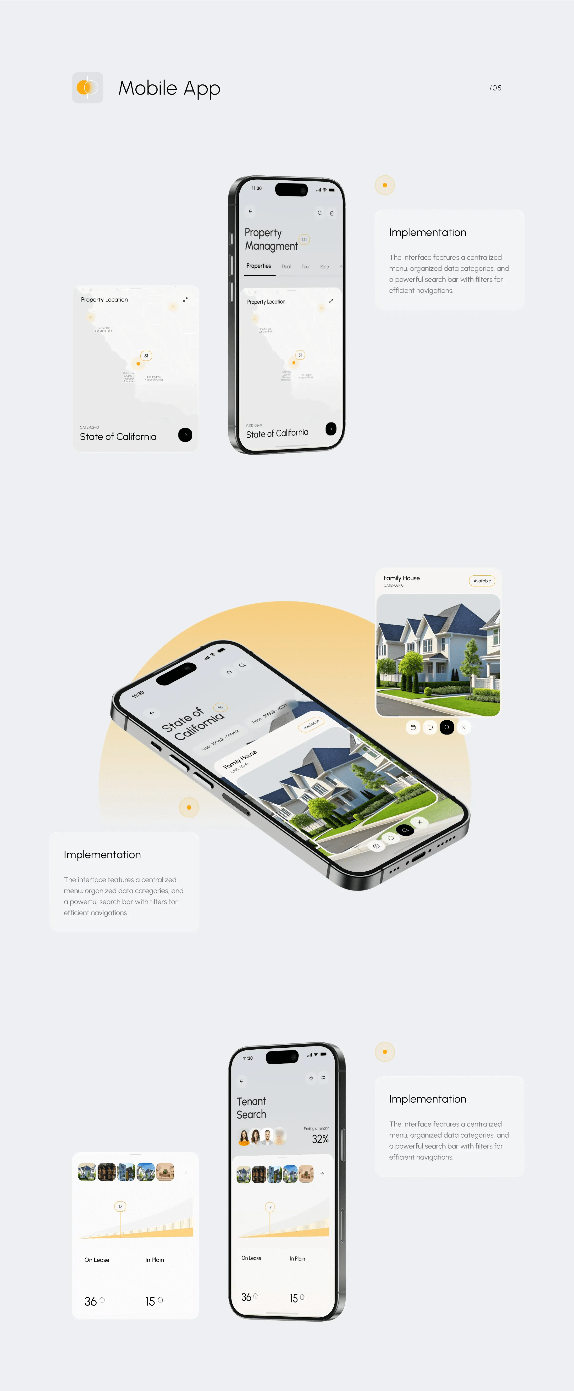 UX/UI design screenshot of the real estate management SaaS mobile app.