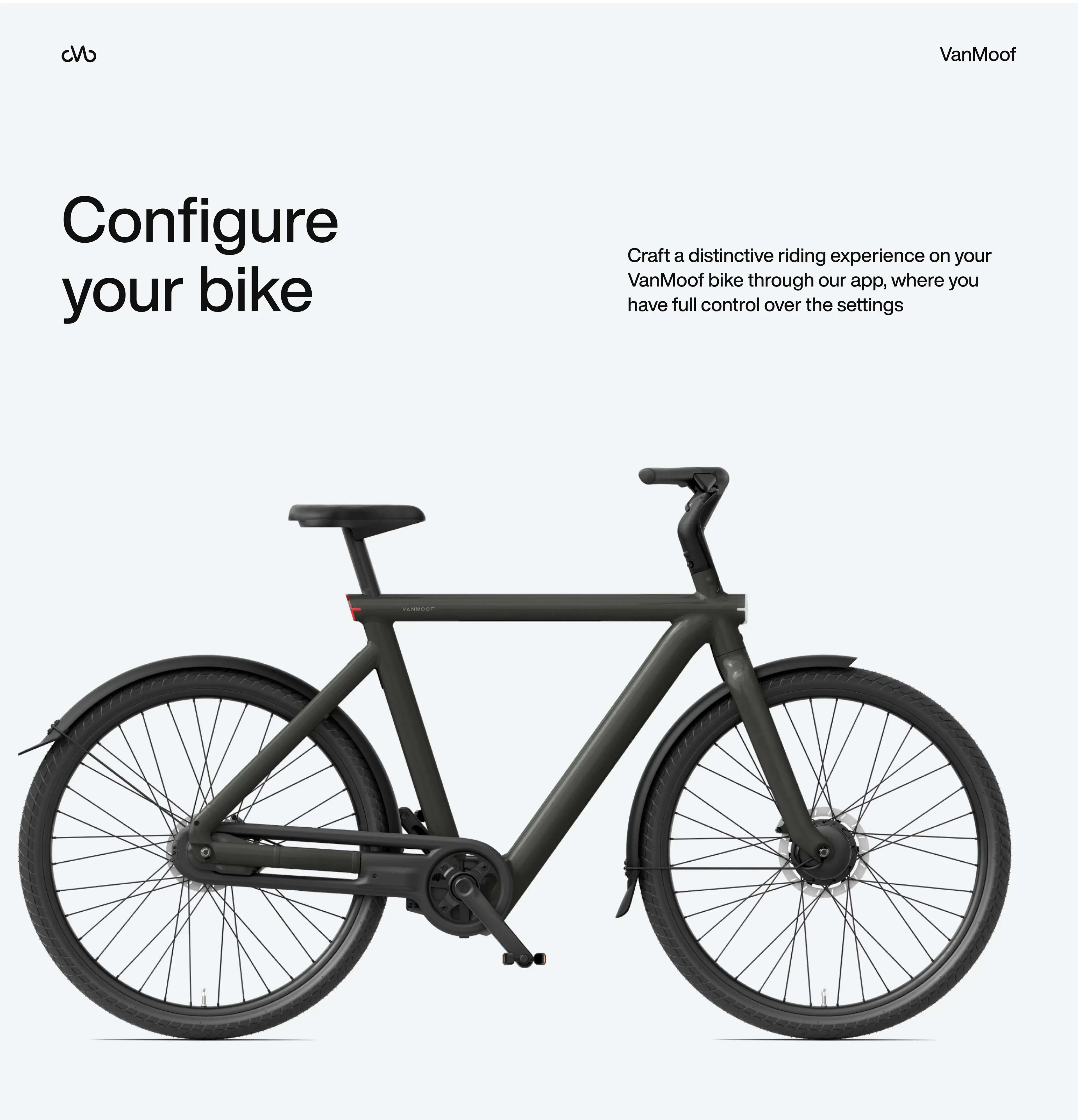 A VanMoof S5 e-bike, showcasing its design.