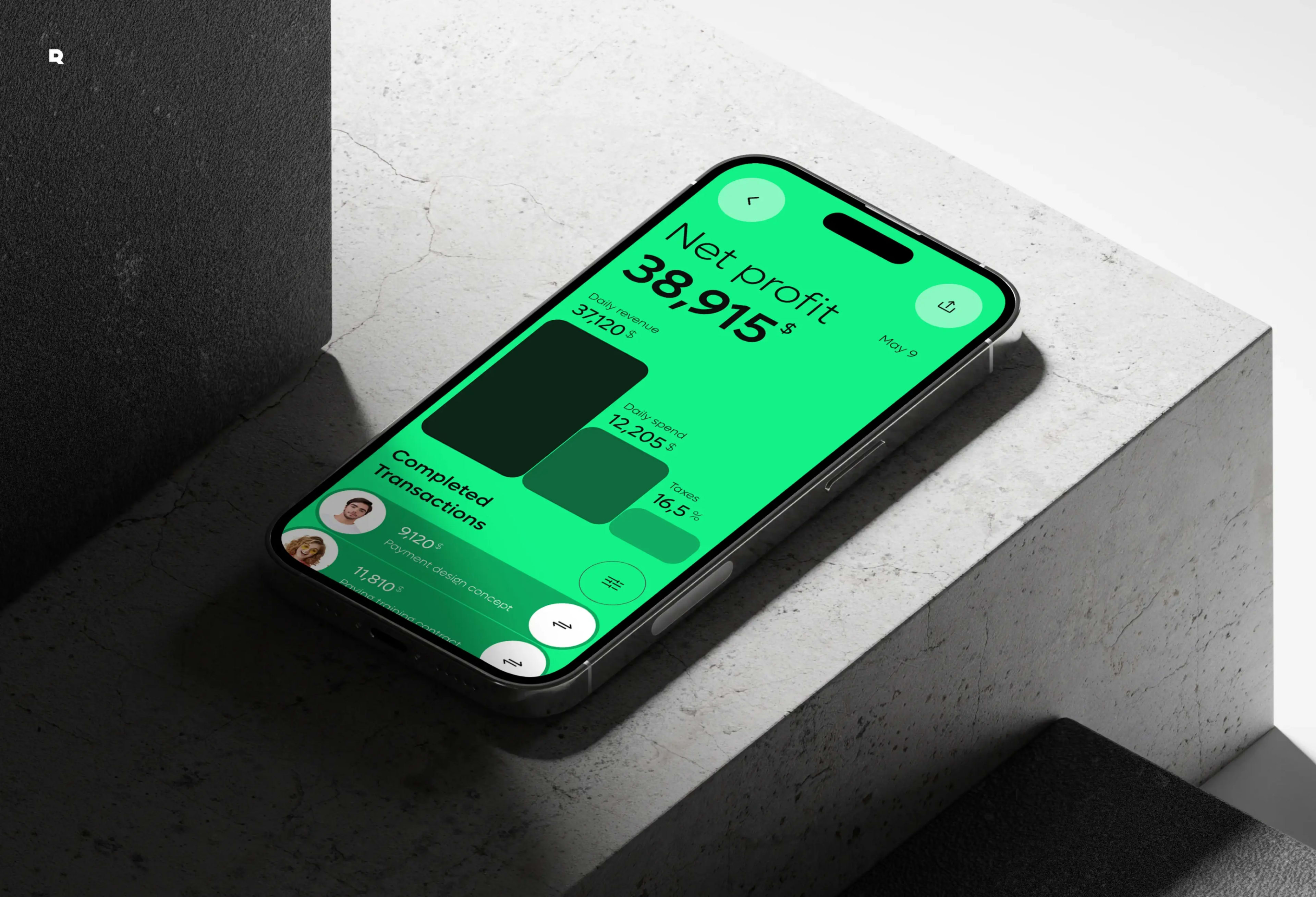 Mobile phone displaying a well-designed finance and ERP service interface.