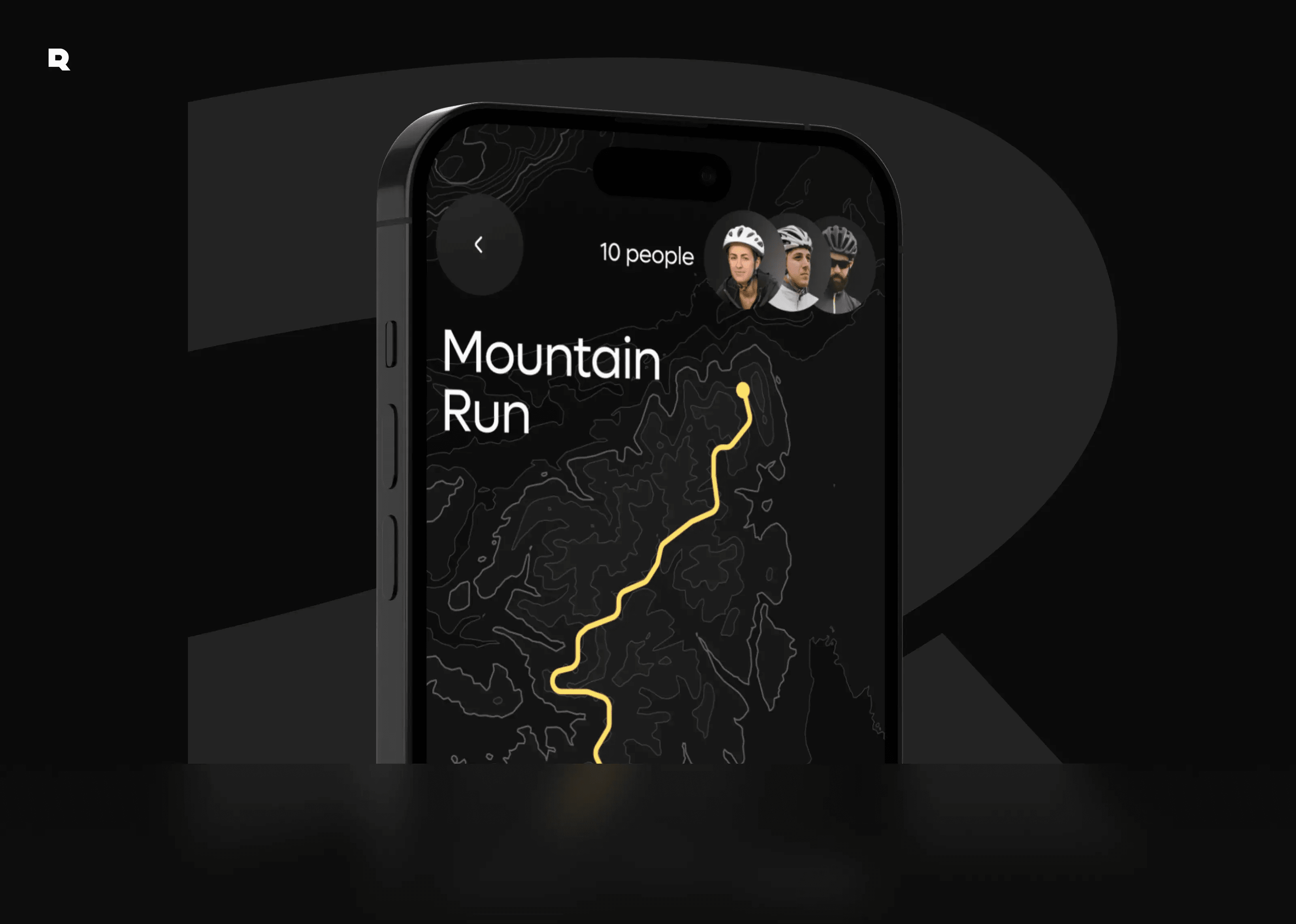 Screenshot of a mobile app on a smartphone showing a map and data for an activity like 'Mountain Run'.
