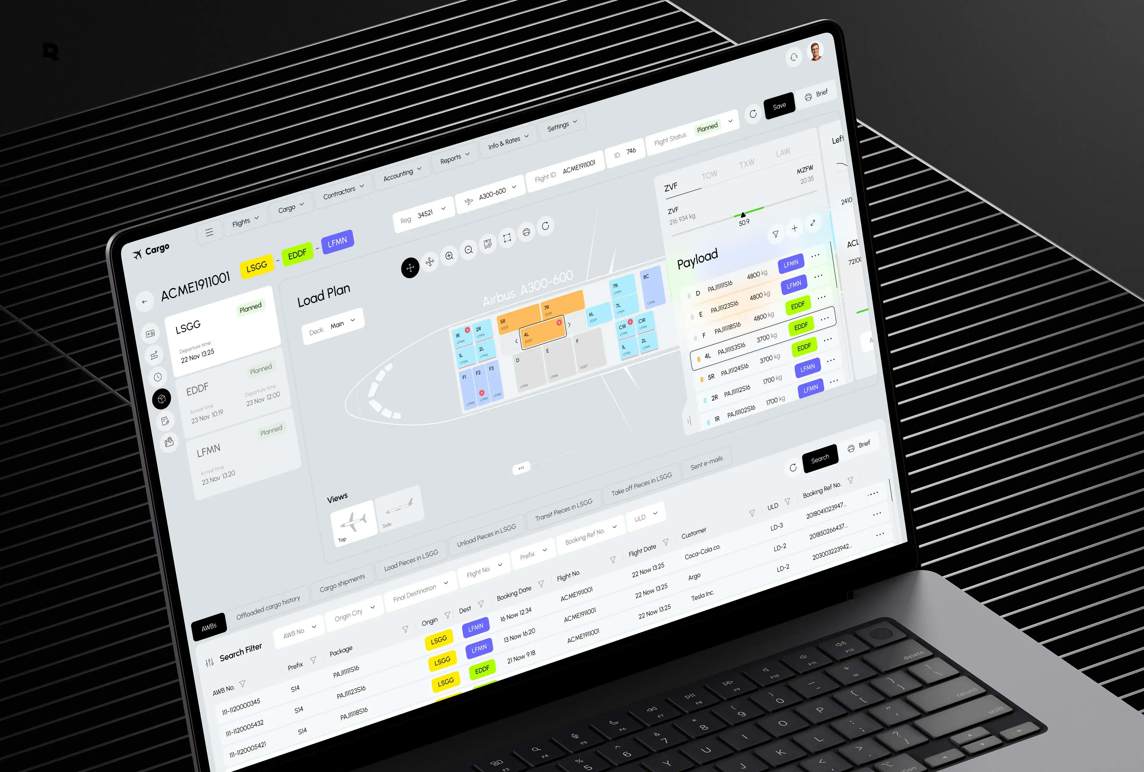 Screenshot of the cargo TMS system UI/UX design for managing vehicles and cargo.