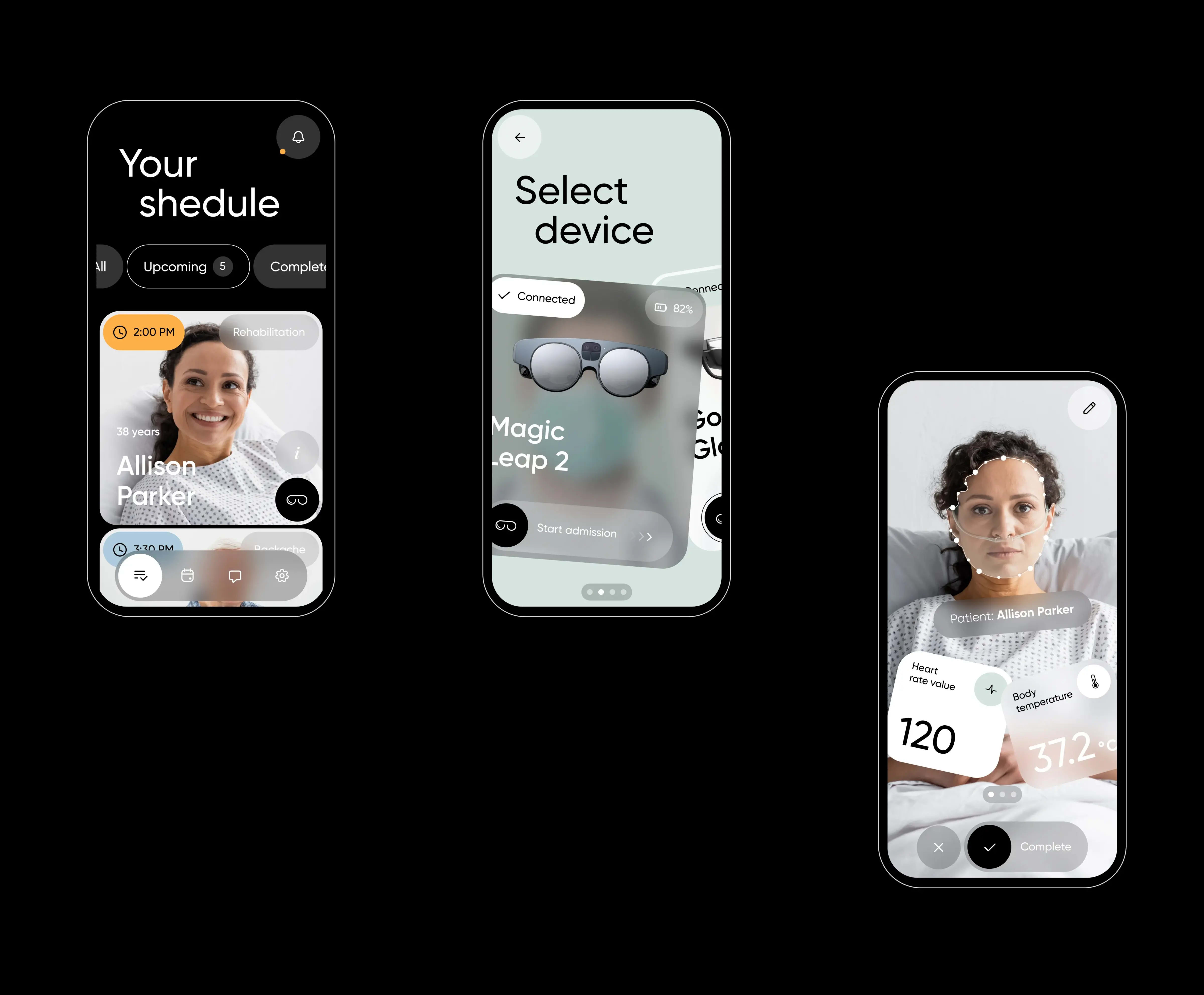 Multiple people using a healthcare mobile app on their phones.