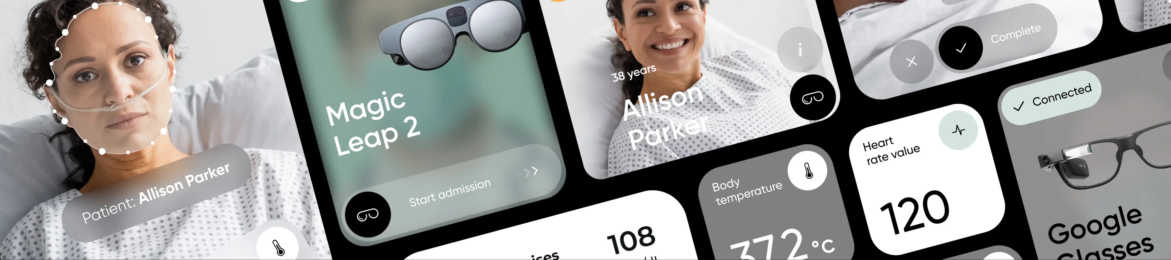 Person wearing glasses interacts with a mobile healthcare app on an iPhone.