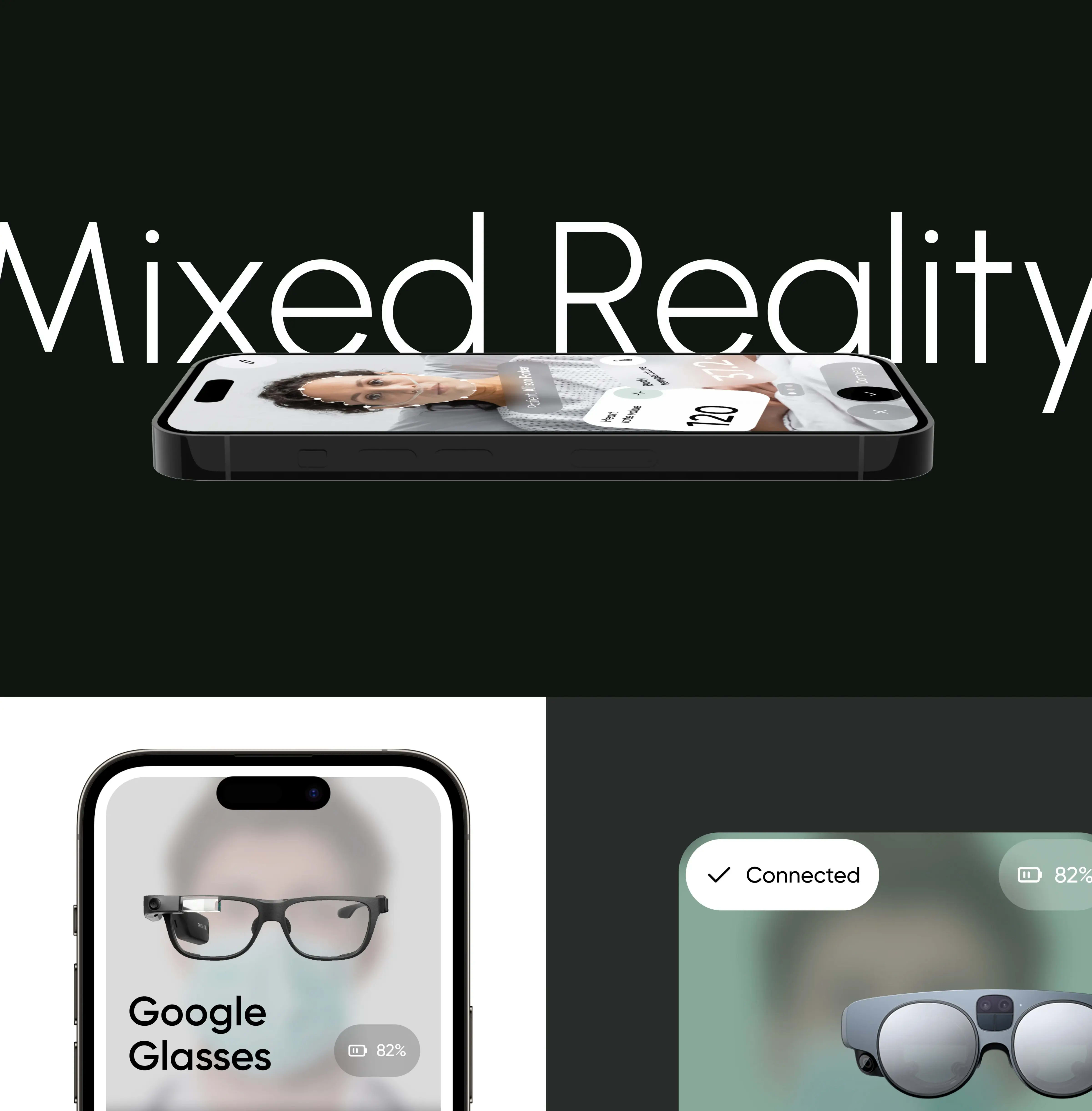 Screenshot of a healthcare app showing patient heart rate data, integrated with AR devices for mixed reality use.