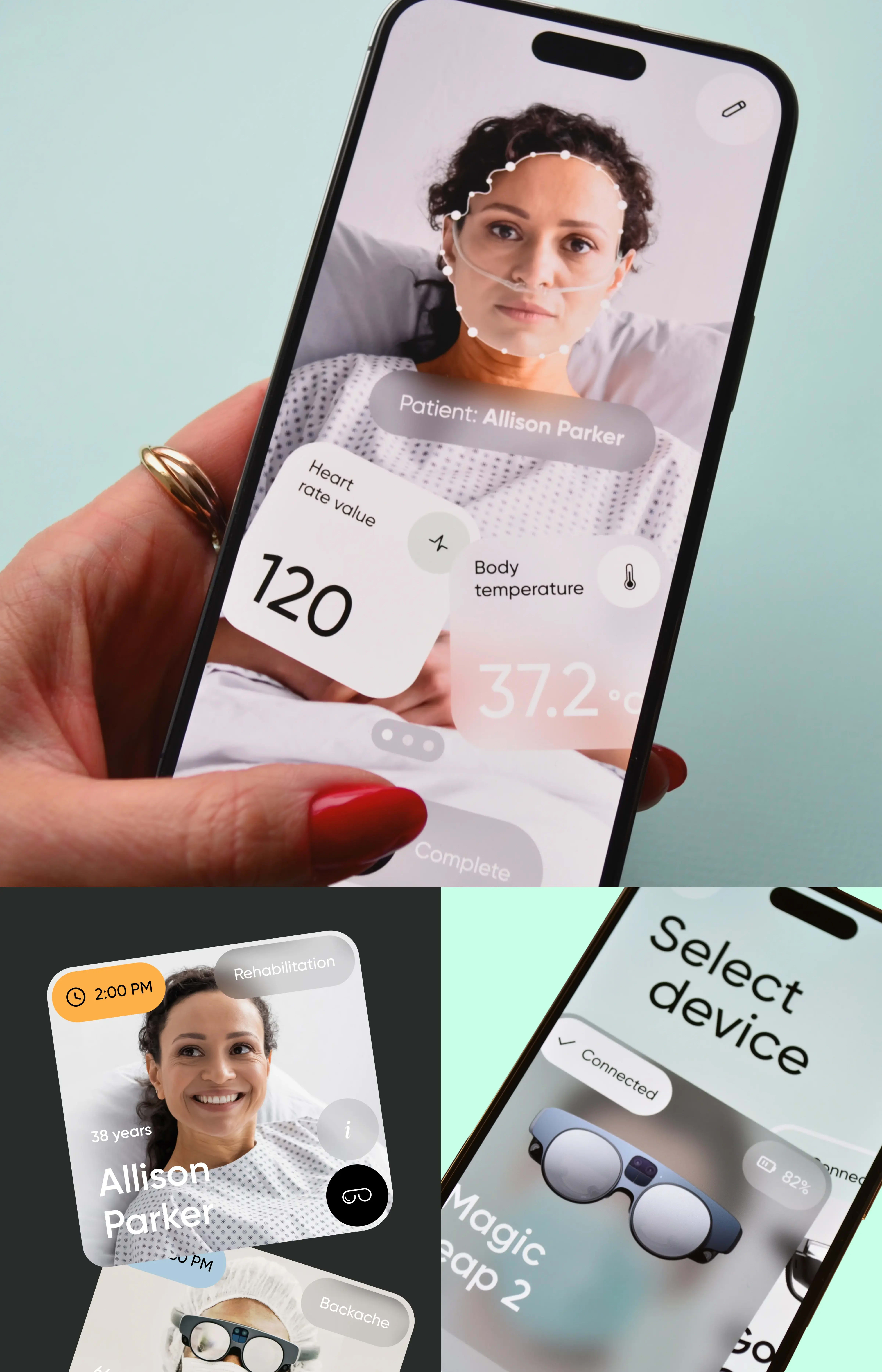 Screenshot of a mobile app displaying healthcare readings from an IoT device.