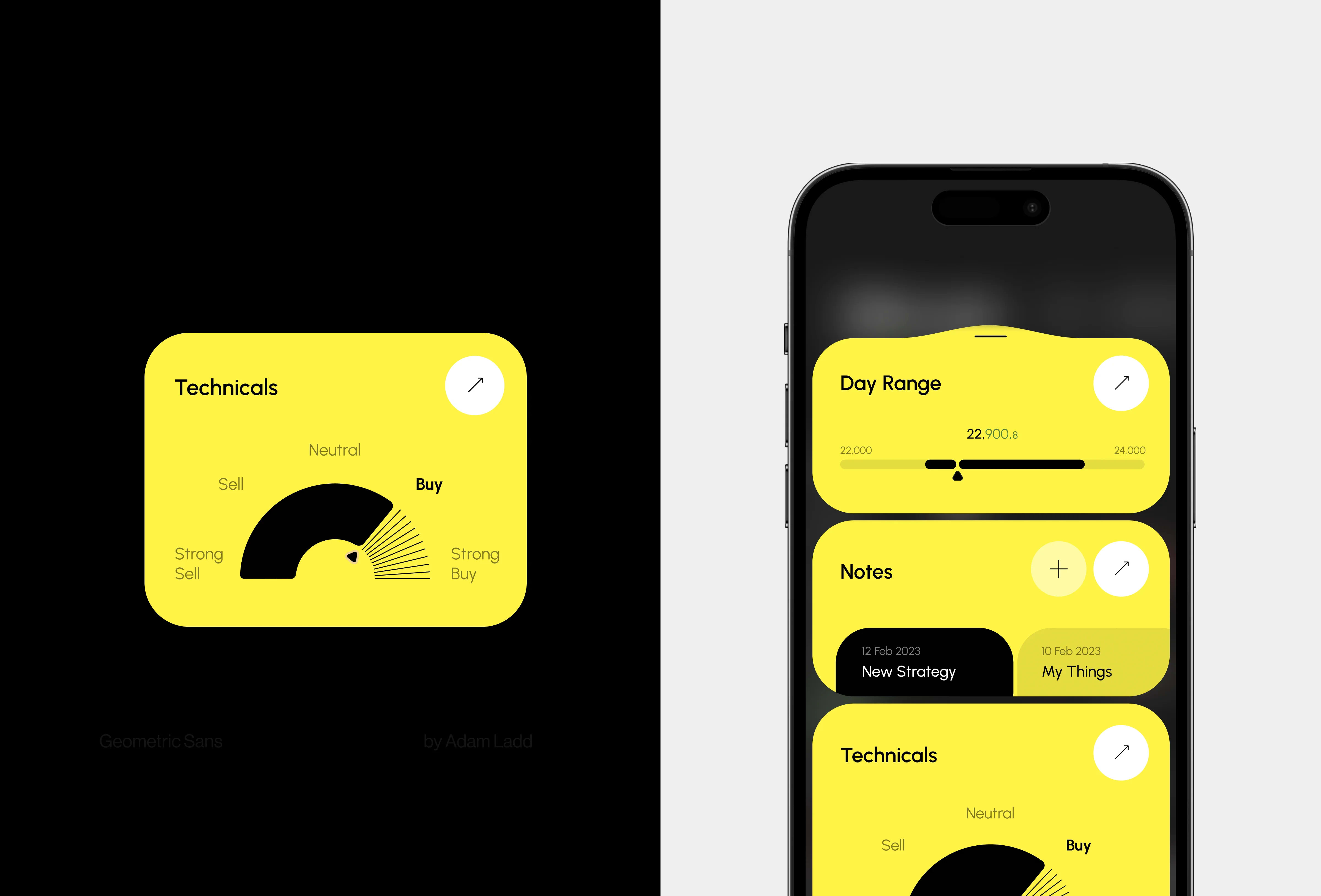 Product design mockup of a mobile app on a smartphone.
