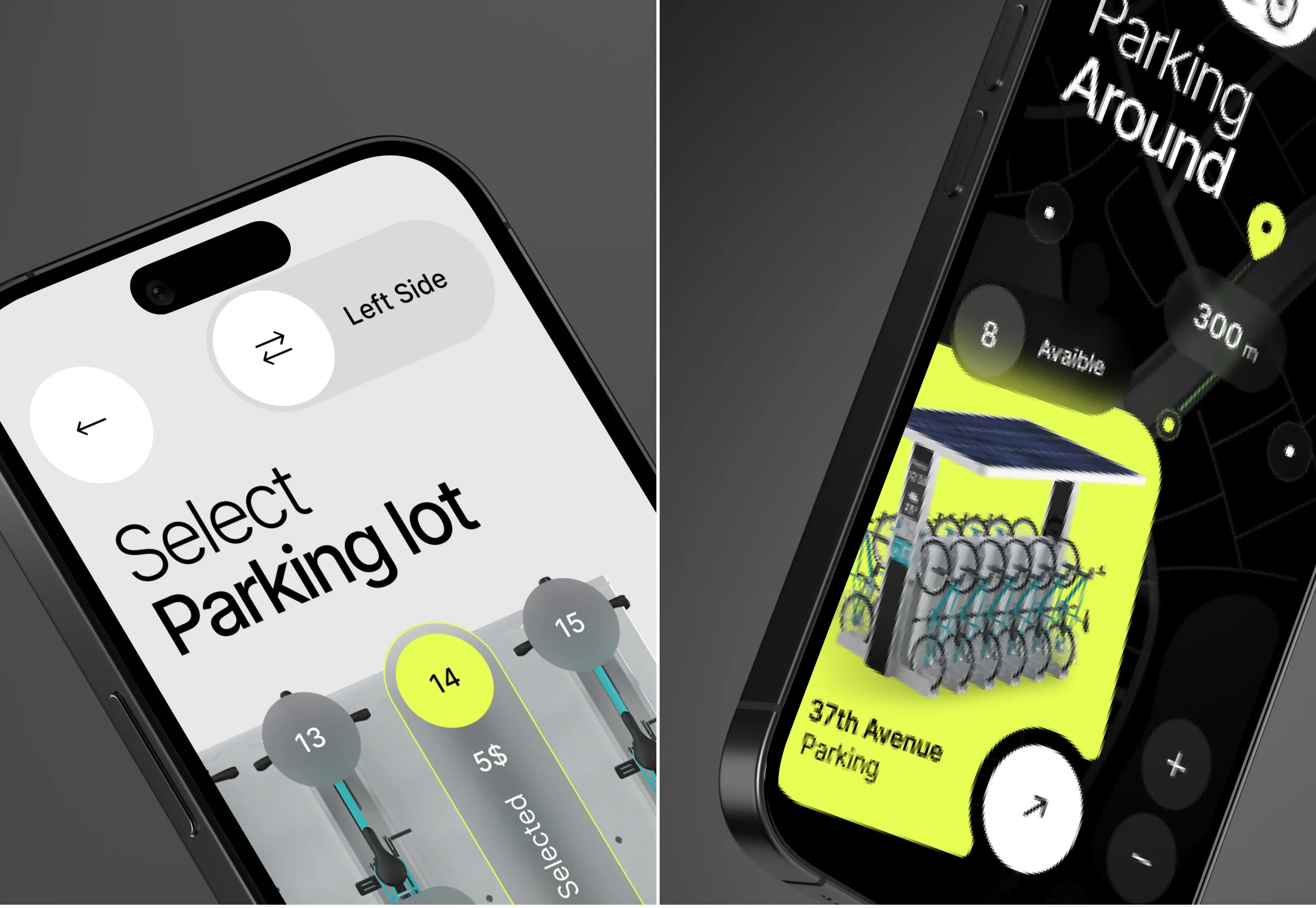 Screenshot of the bike-spot mobile app showing available bicycle parking spots near 37th Avenue.