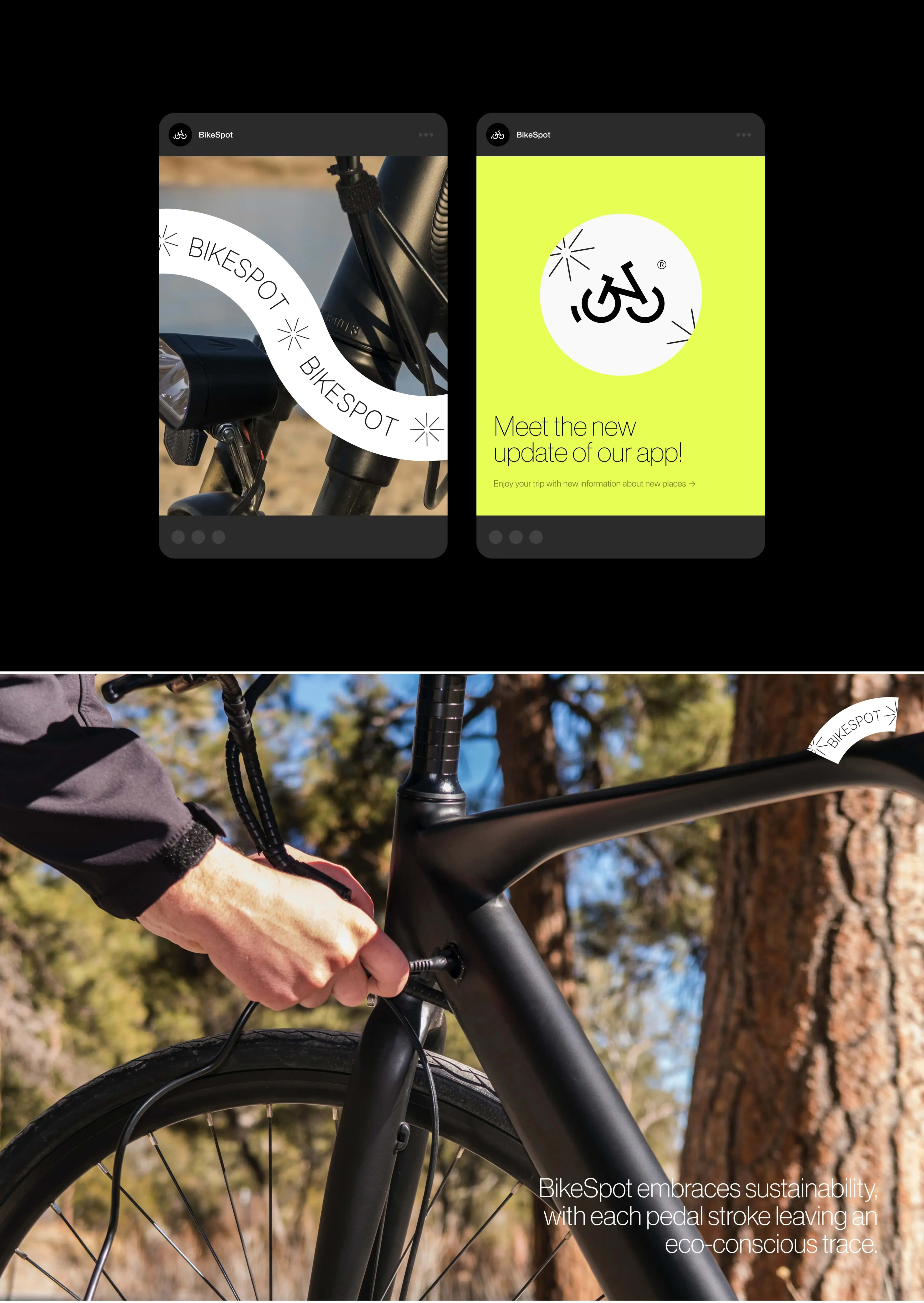 A close-up of a performance bicycle wheel and carbon fiber frame, representing the sport and users of the bike-spot app.