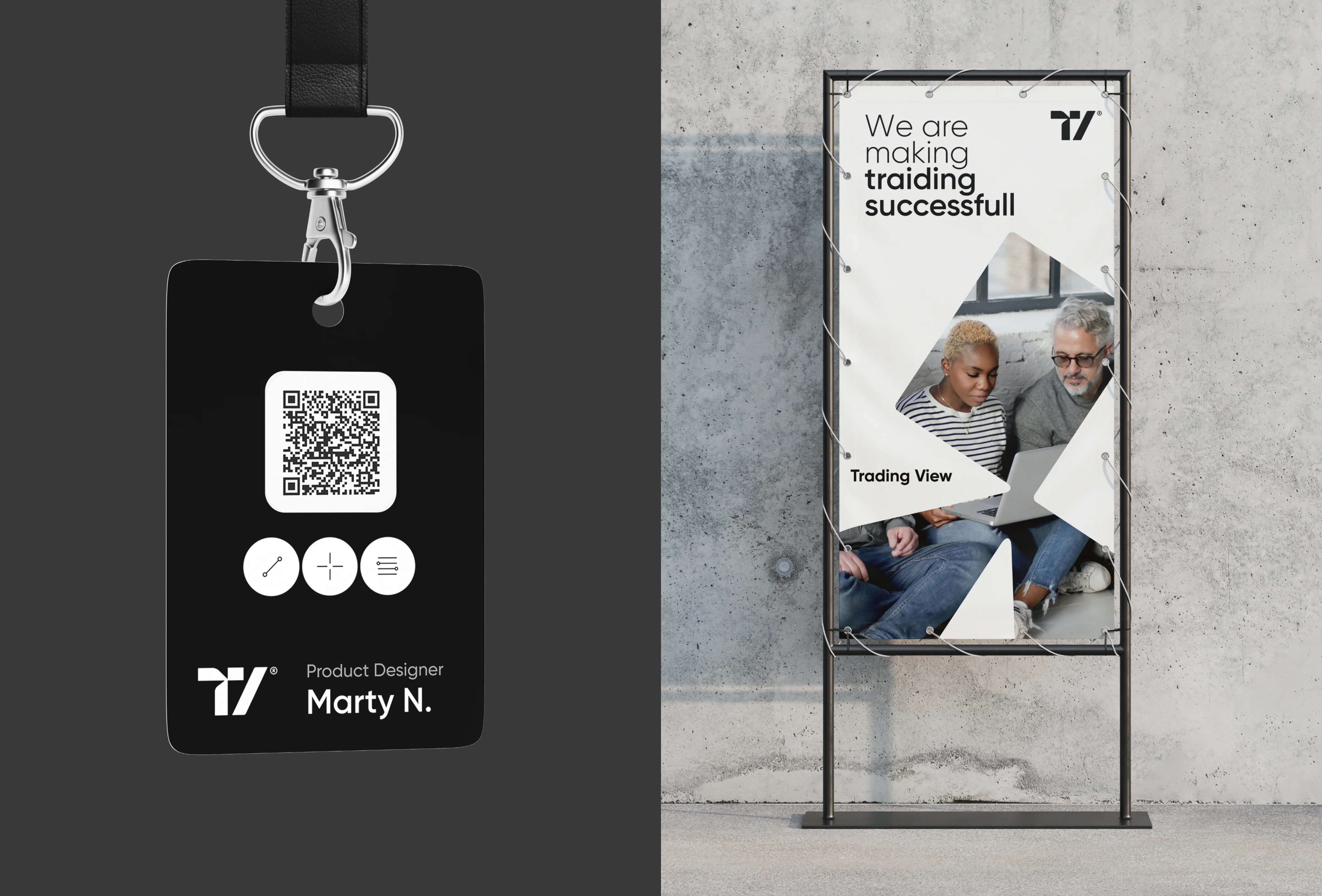 Promotional poster for Trading View featuring Product Designer Marty N.
