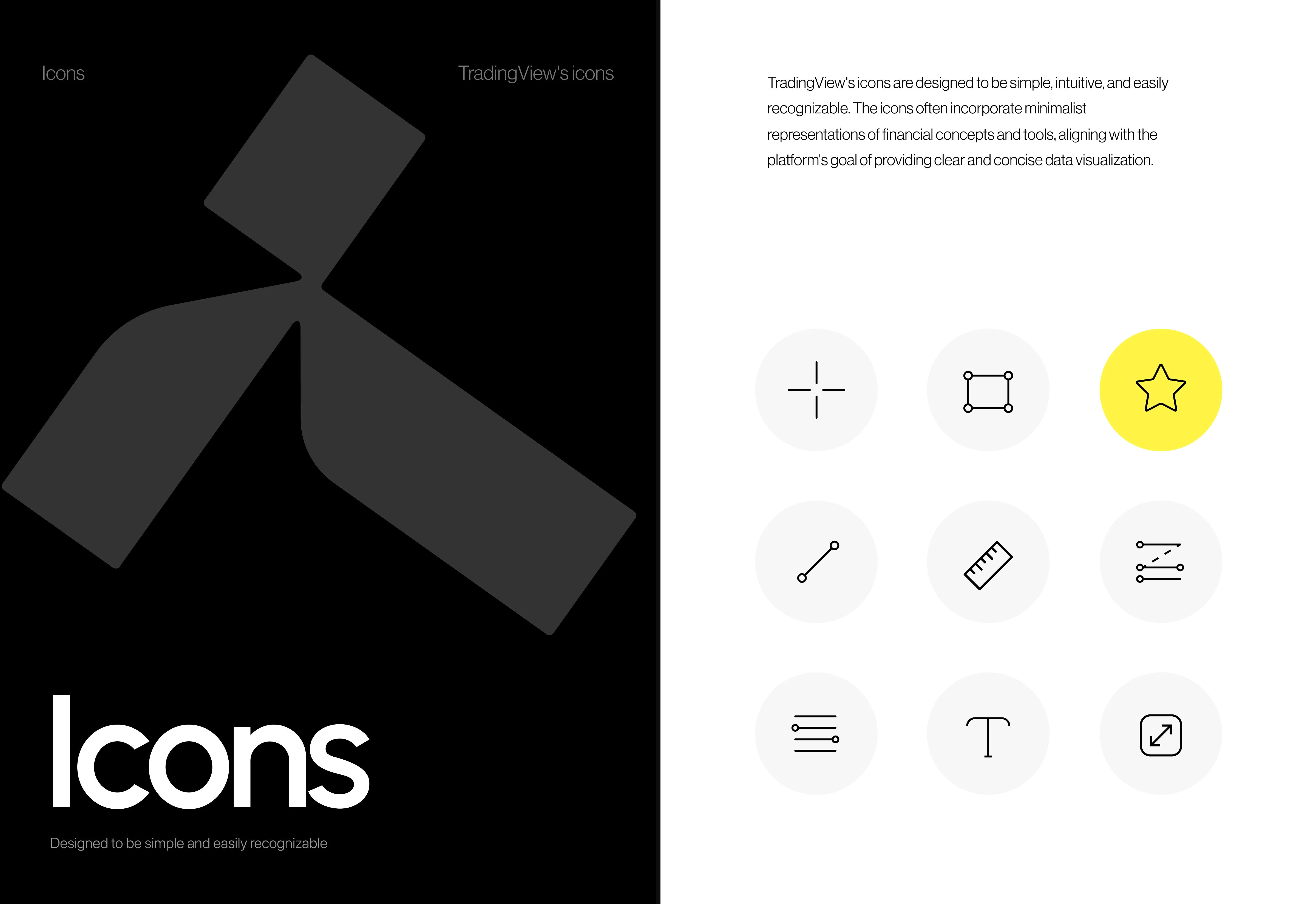 Design graphic featuring symbols and icons for a trading or software interface.