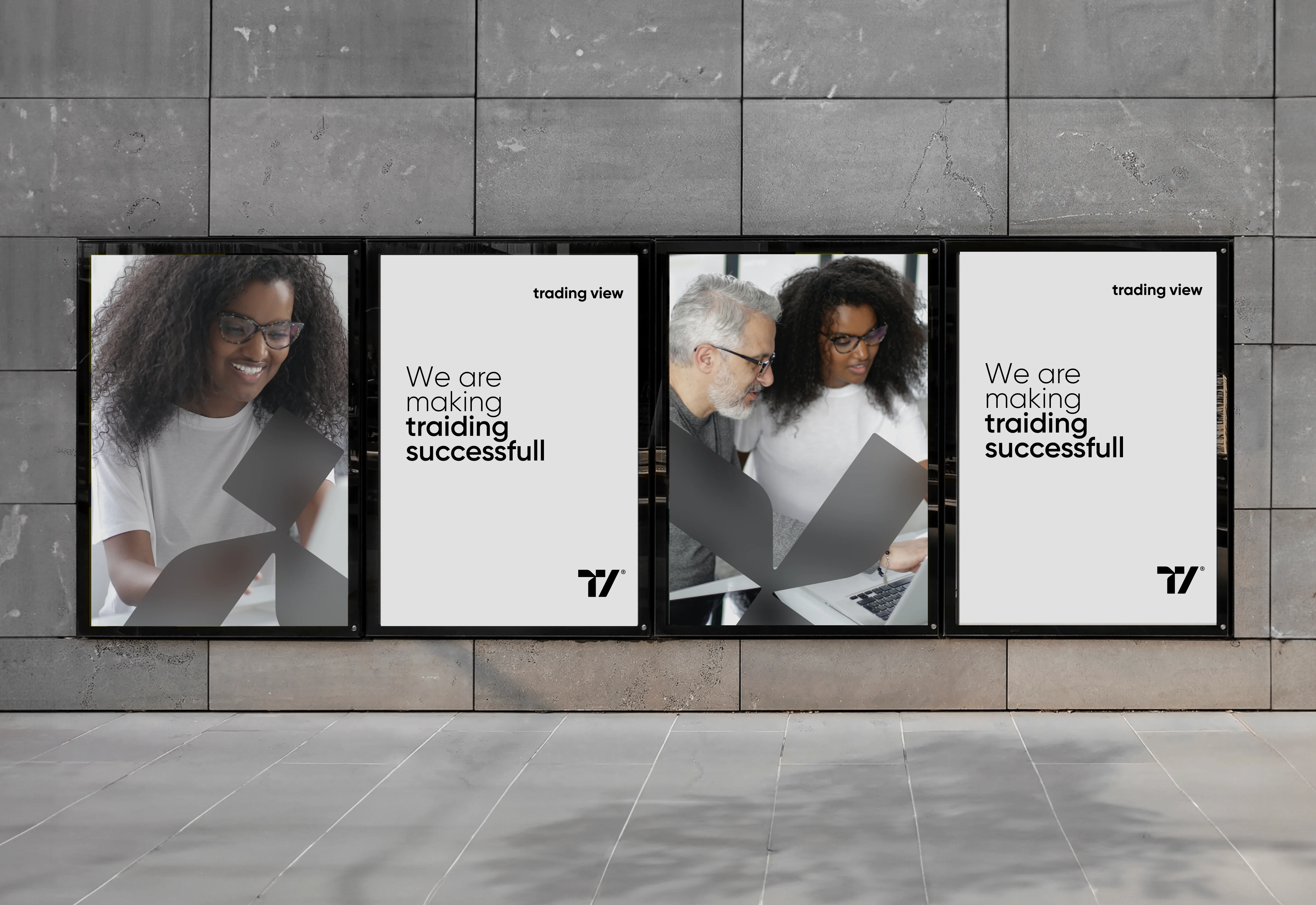 Advertising graphic for TradingView platform showing people and slogan "We are making trading successful".