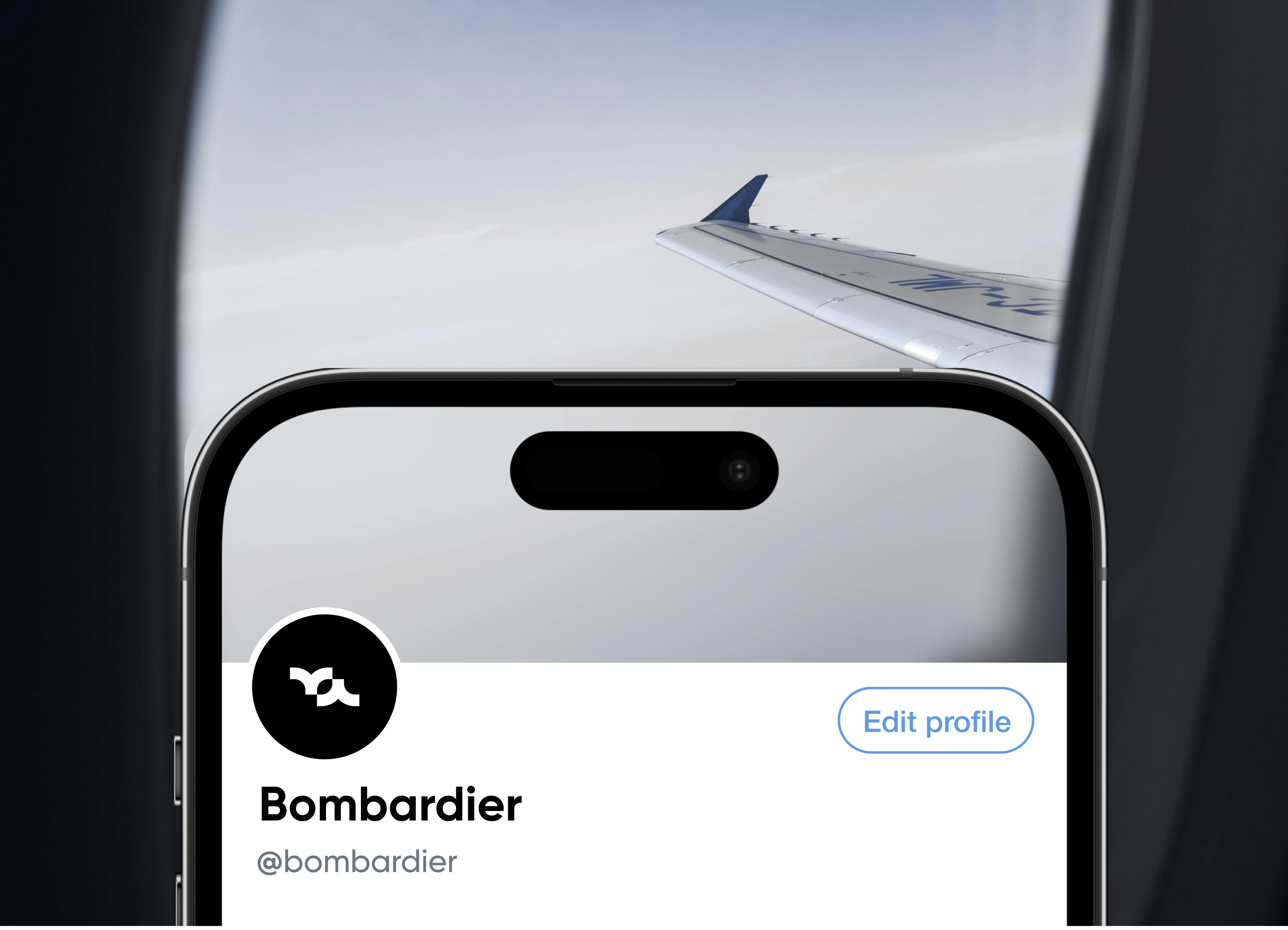 Mobile screen view of Bombardier branding and UI elements, showcasing design work.