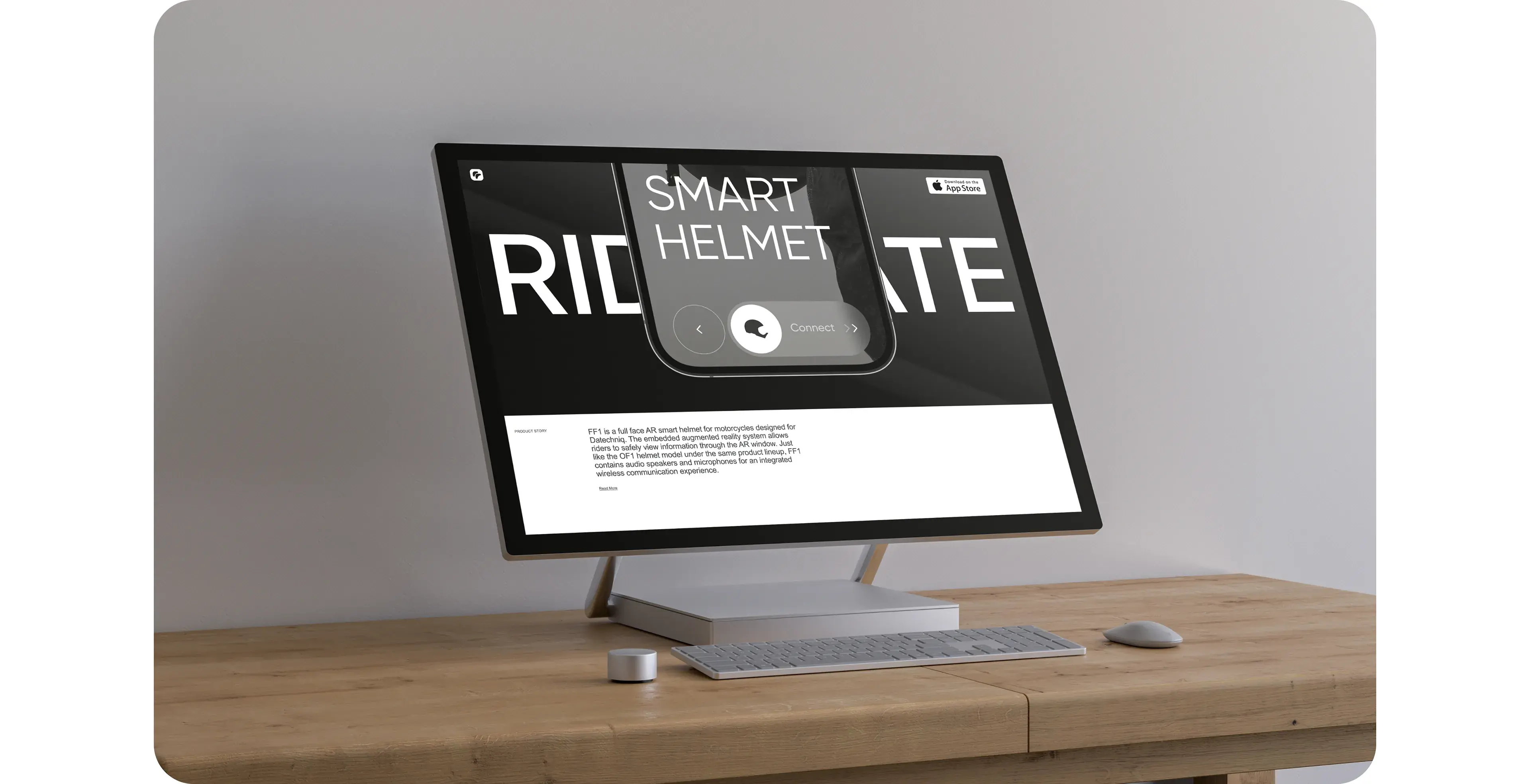 Screens showing the ridemate mobile app interface and web design.
