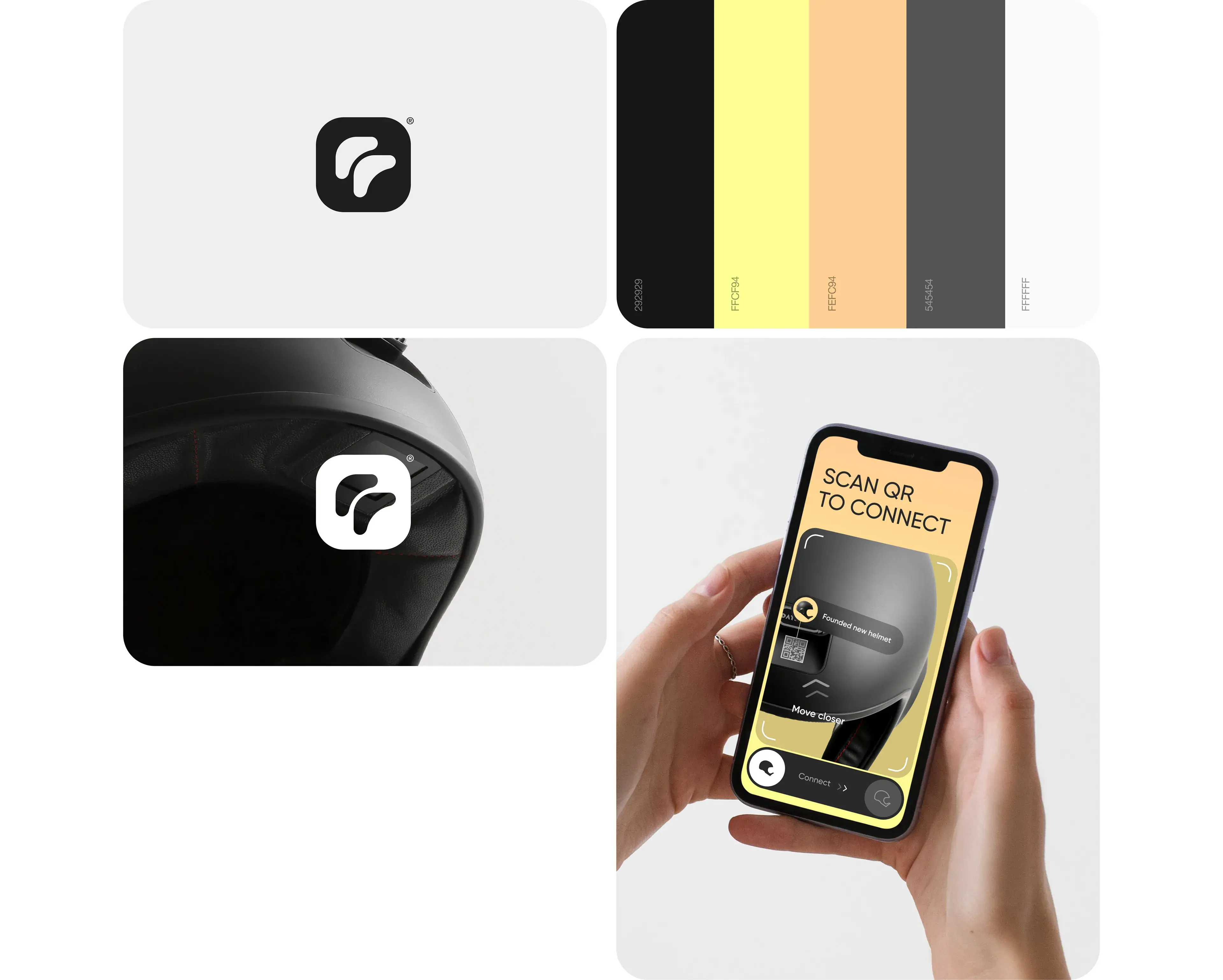 Screenshot of a mobile phone displaying text including 'SCAN QR TO CONNECT', illustrating a user flow for the ridemate app.