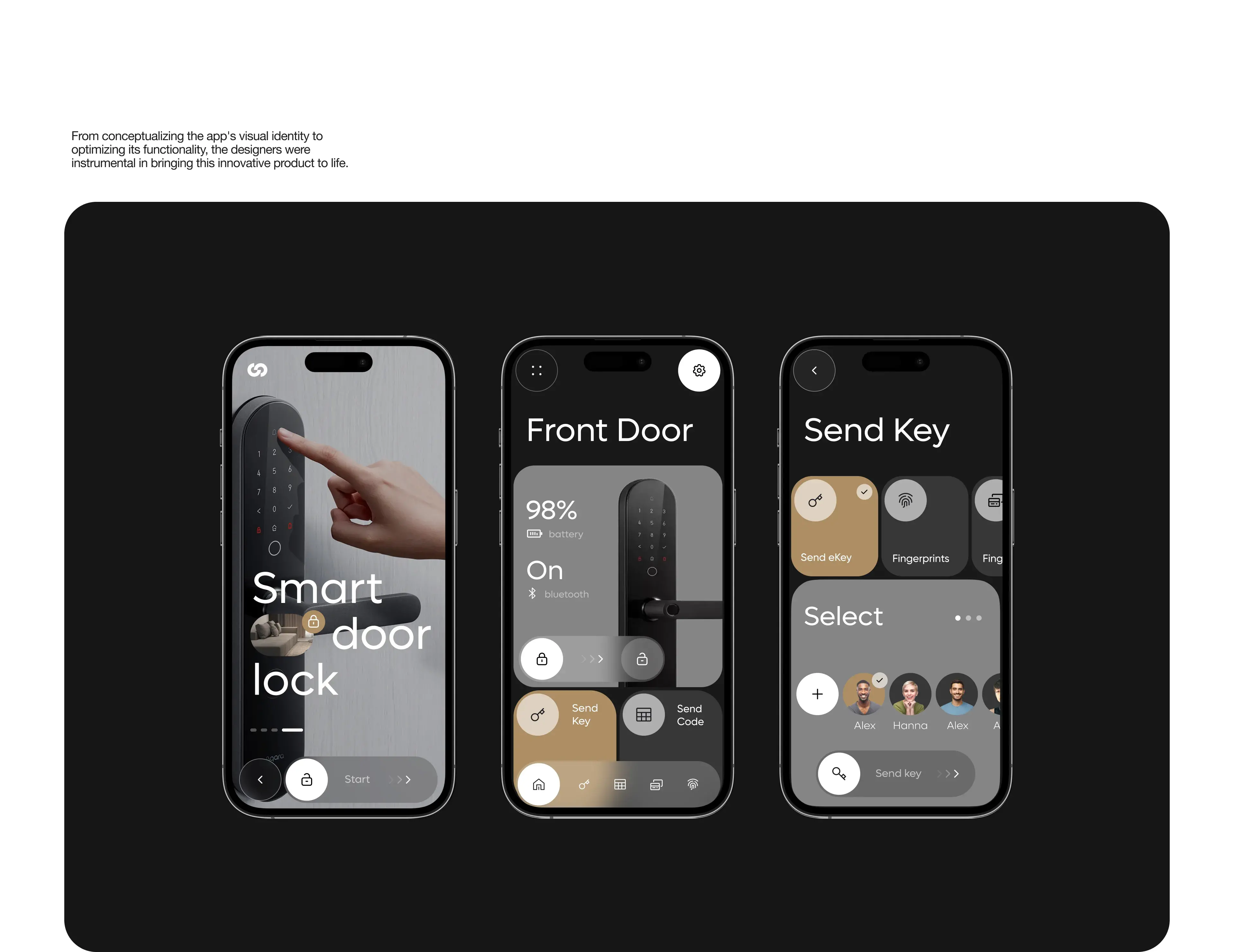 Screenshot of a mobile app UI design for a smart lock on an iPhone, relevant to smart home IoT.