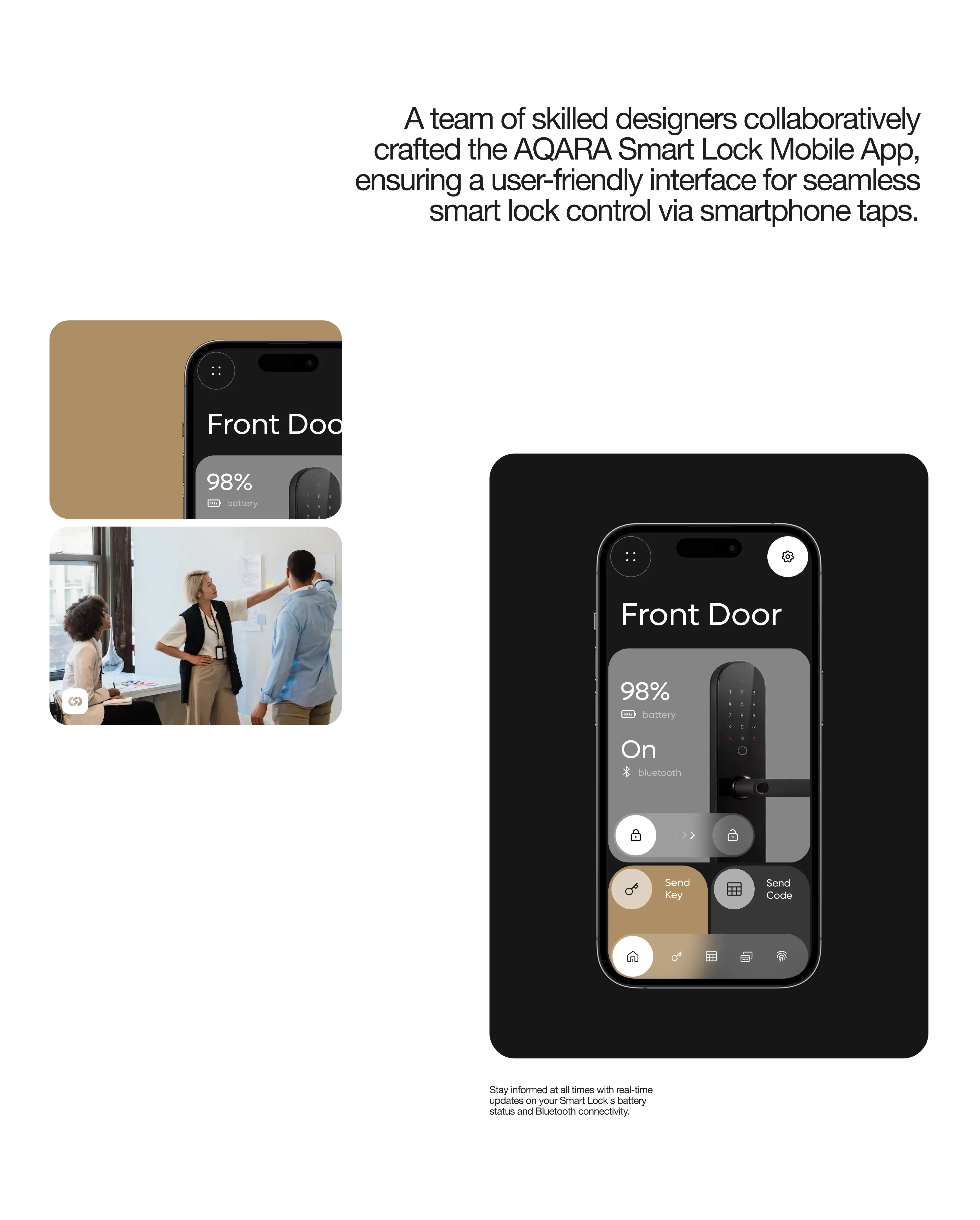 User using a mobile app on a smartphone for smart lock control.