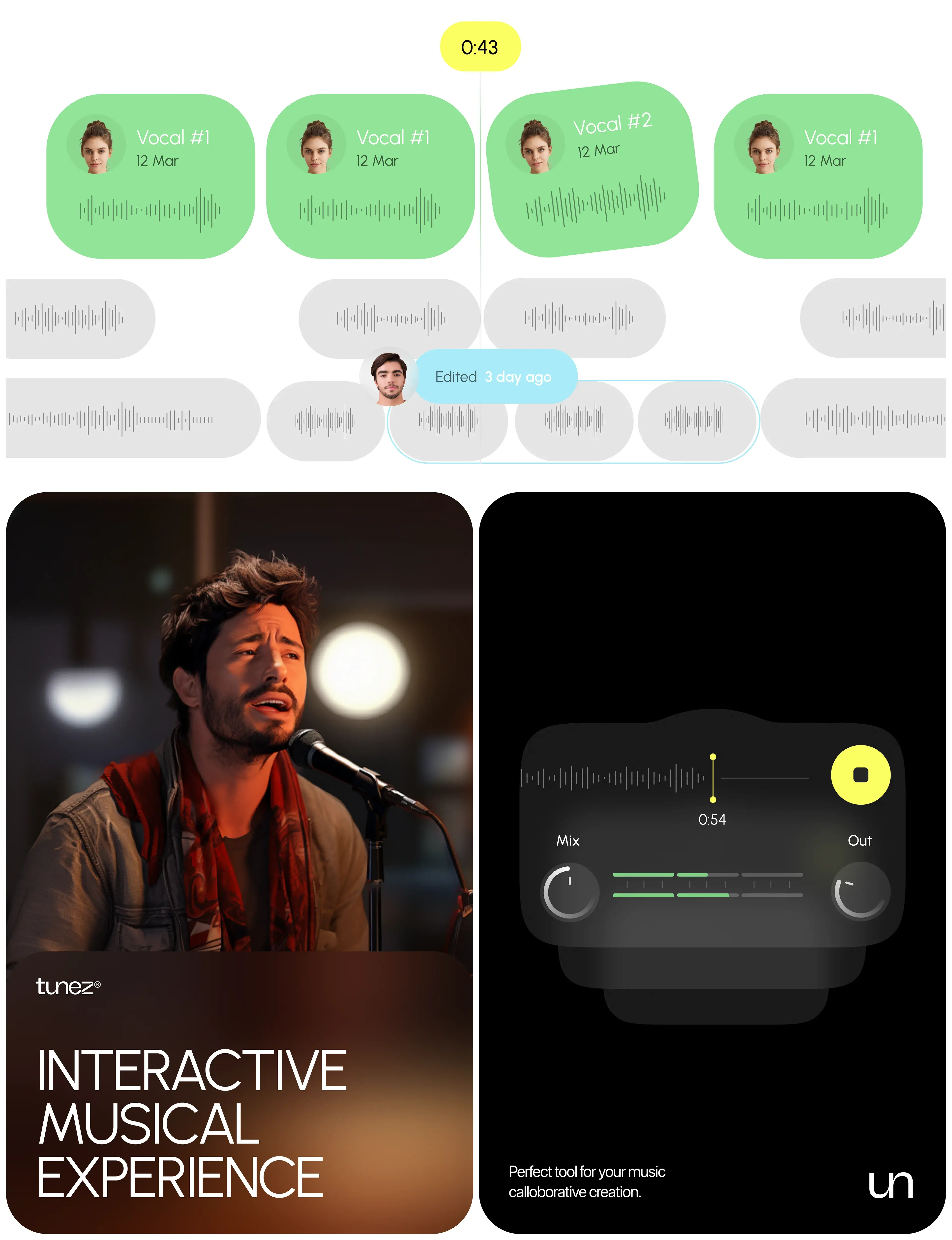 Screenshot of the together-music-maker mobile app interface with users and a microphone.