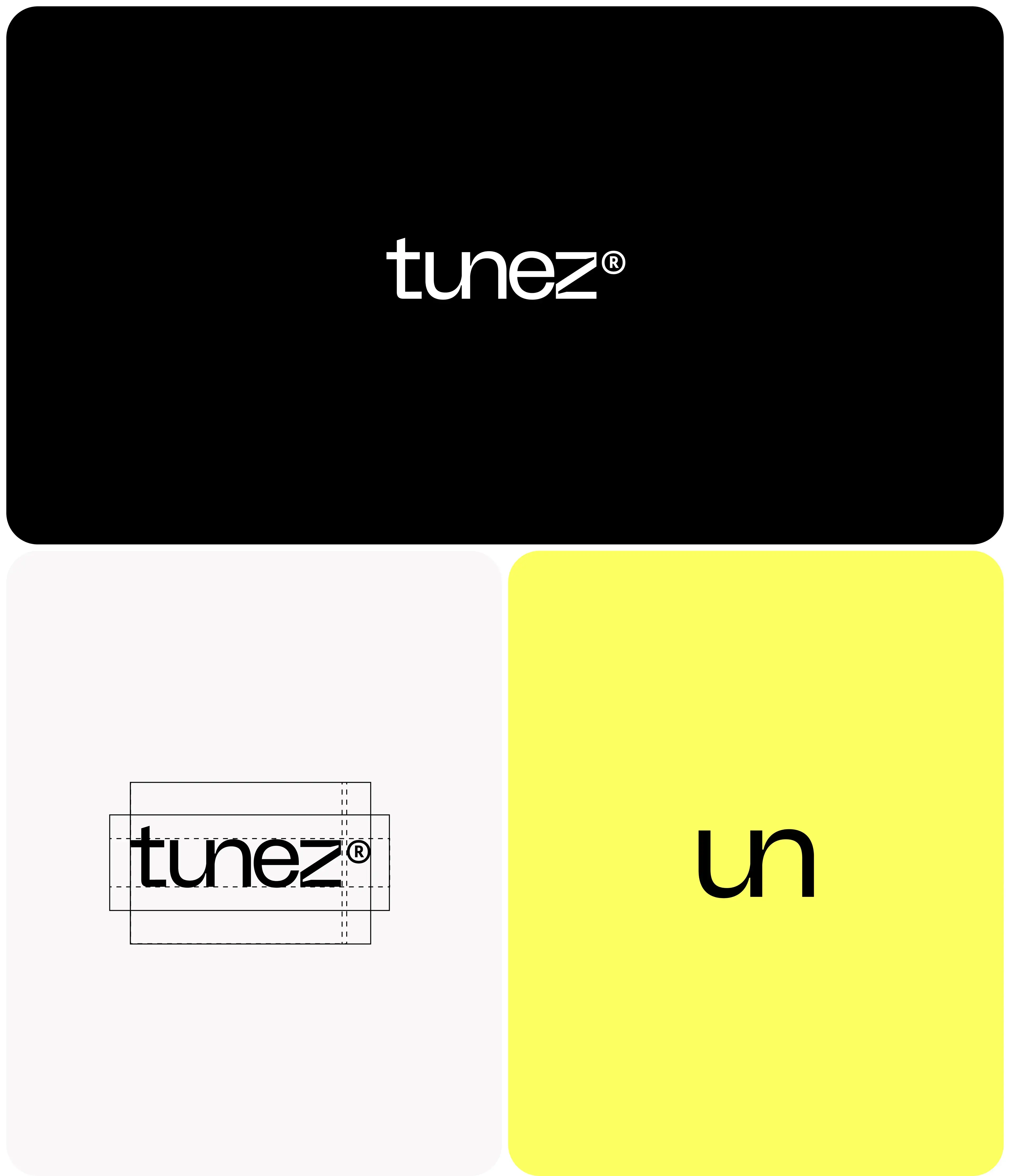 Screenshot of the tunezⓇ mobile app interface, showcasing branding and design for music making.