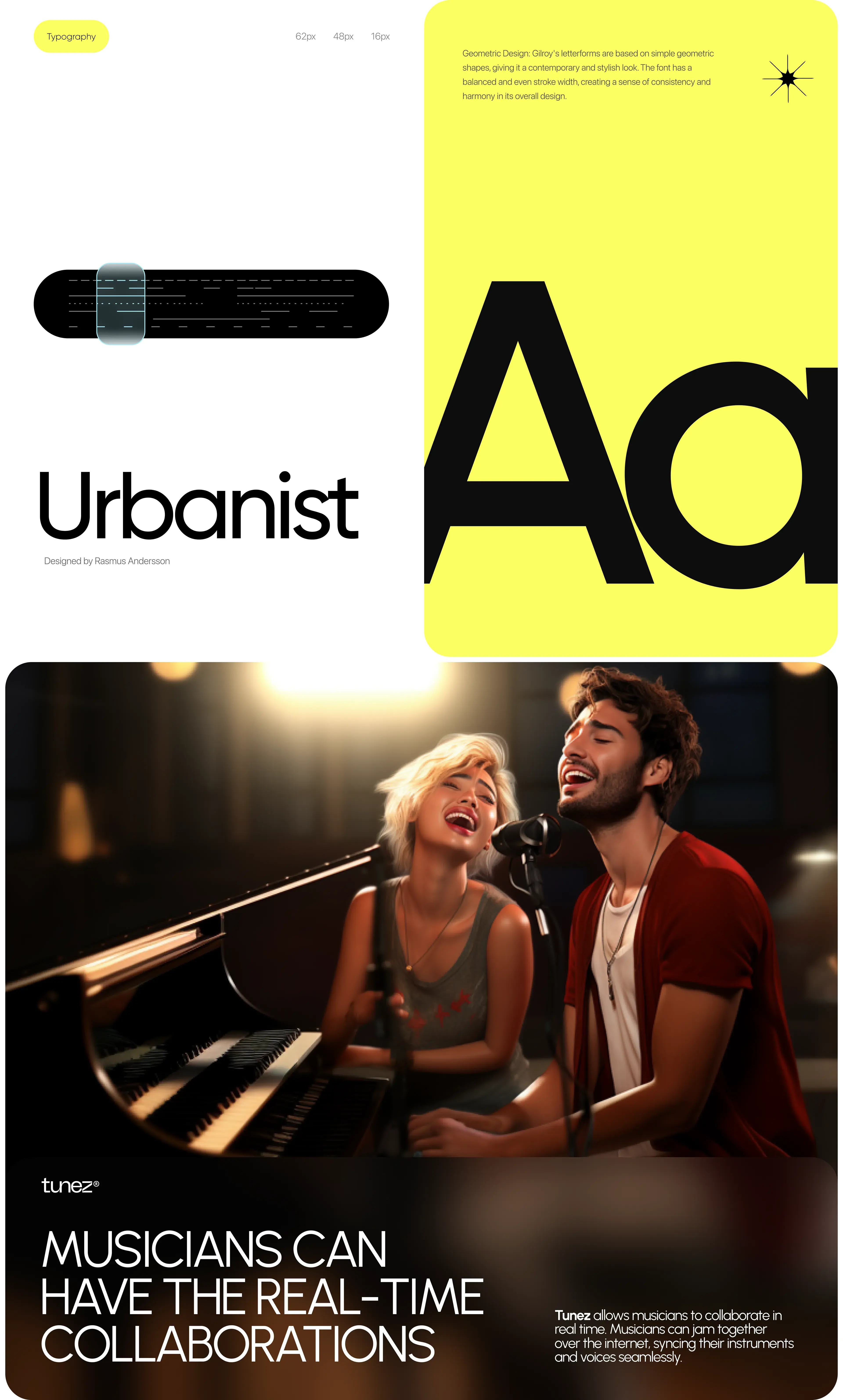 Advertising poster featuring the branding and design of the together-music-maker mobile app, depicting two people.