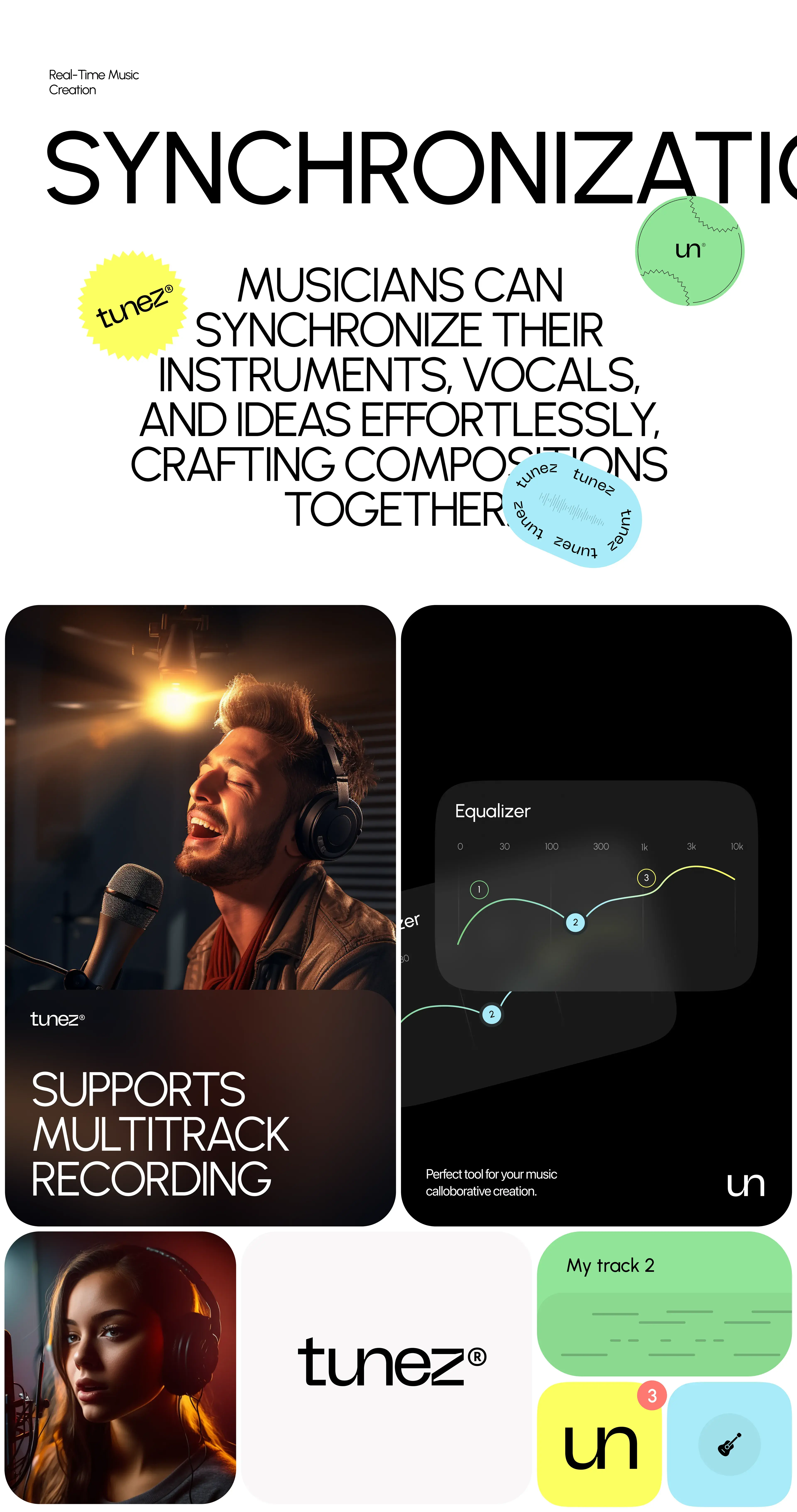 Graphic promoting the together-music-maker mobile app, featuring people and a microphone.