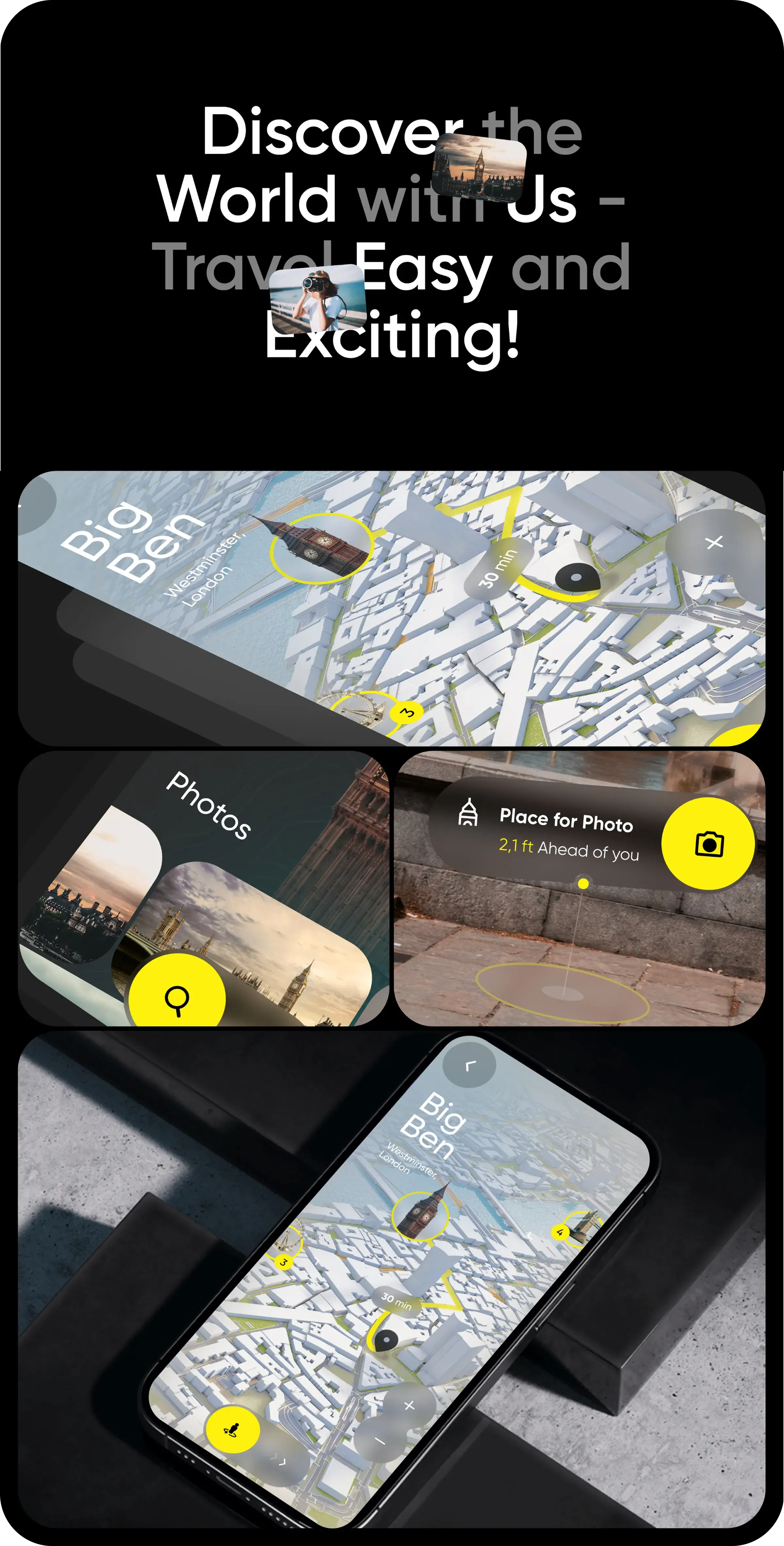 Design mock-up showcasing the interface of the travel service mobile application on a smartphone screen.
