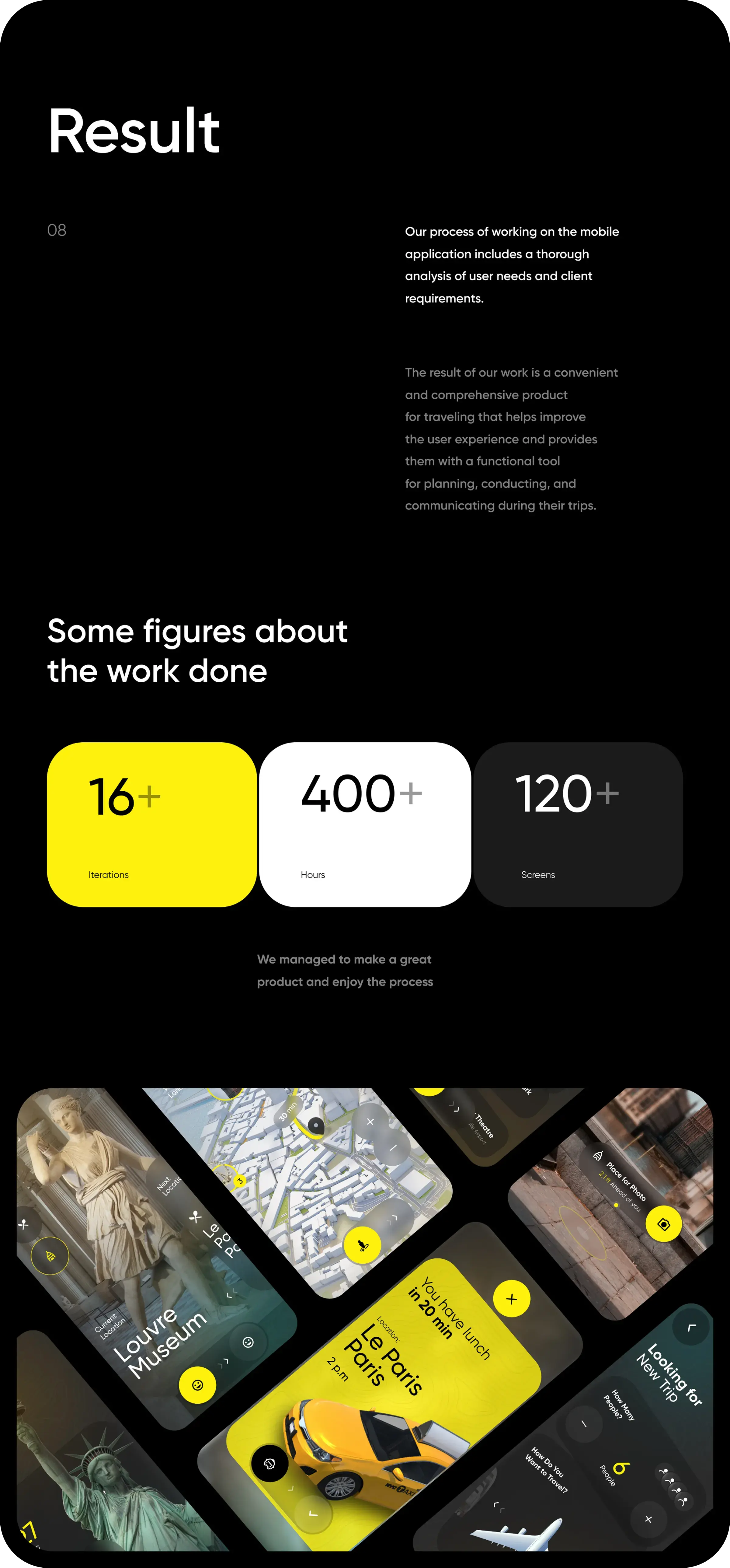 creenshot of the travel service startup's mobile app on an iPhone, showcasing their best work.