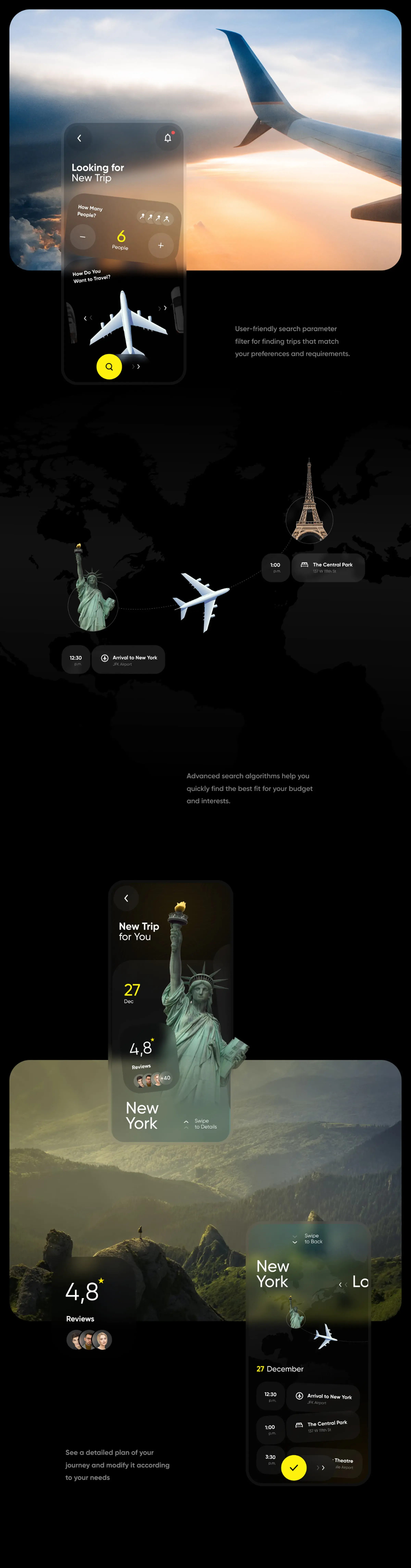 Mobile phone displaying a travel service app interface, relevant to flight and air travel booking.
