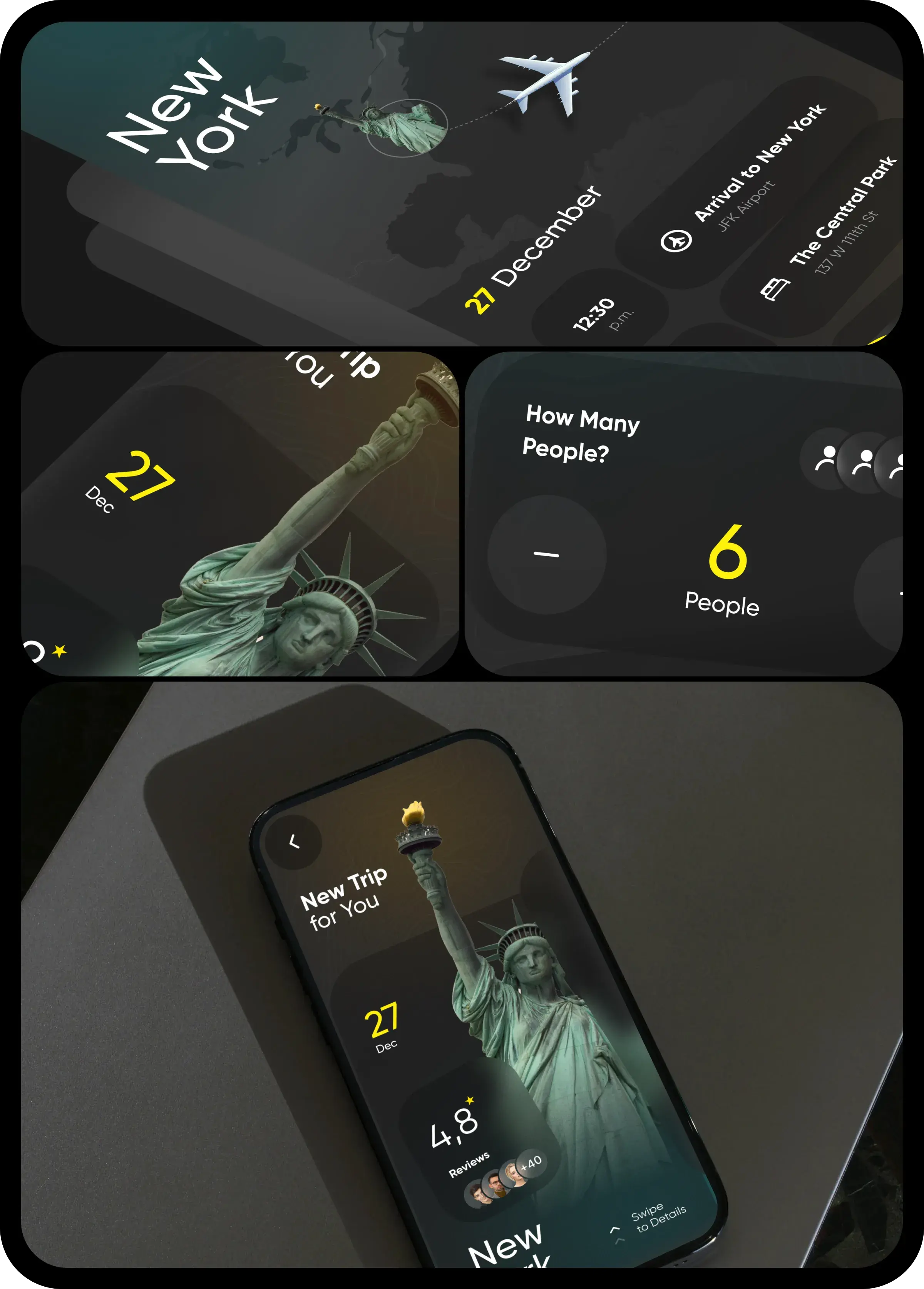 Interface screenshot of a startup's travel service mobile app on an iPhone.