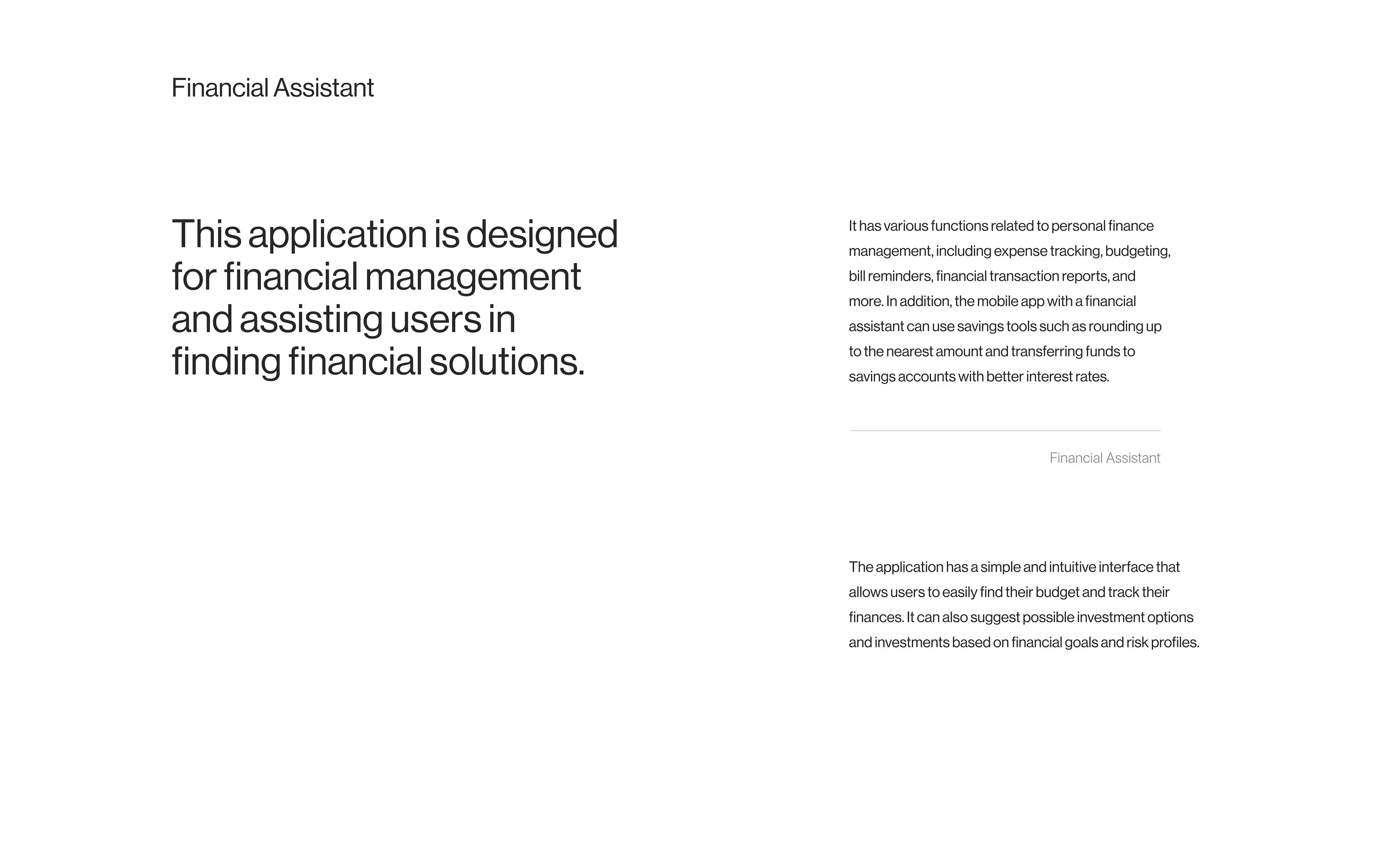 Screenshot of the finassist personal finance assistant interface, displaying financial information.