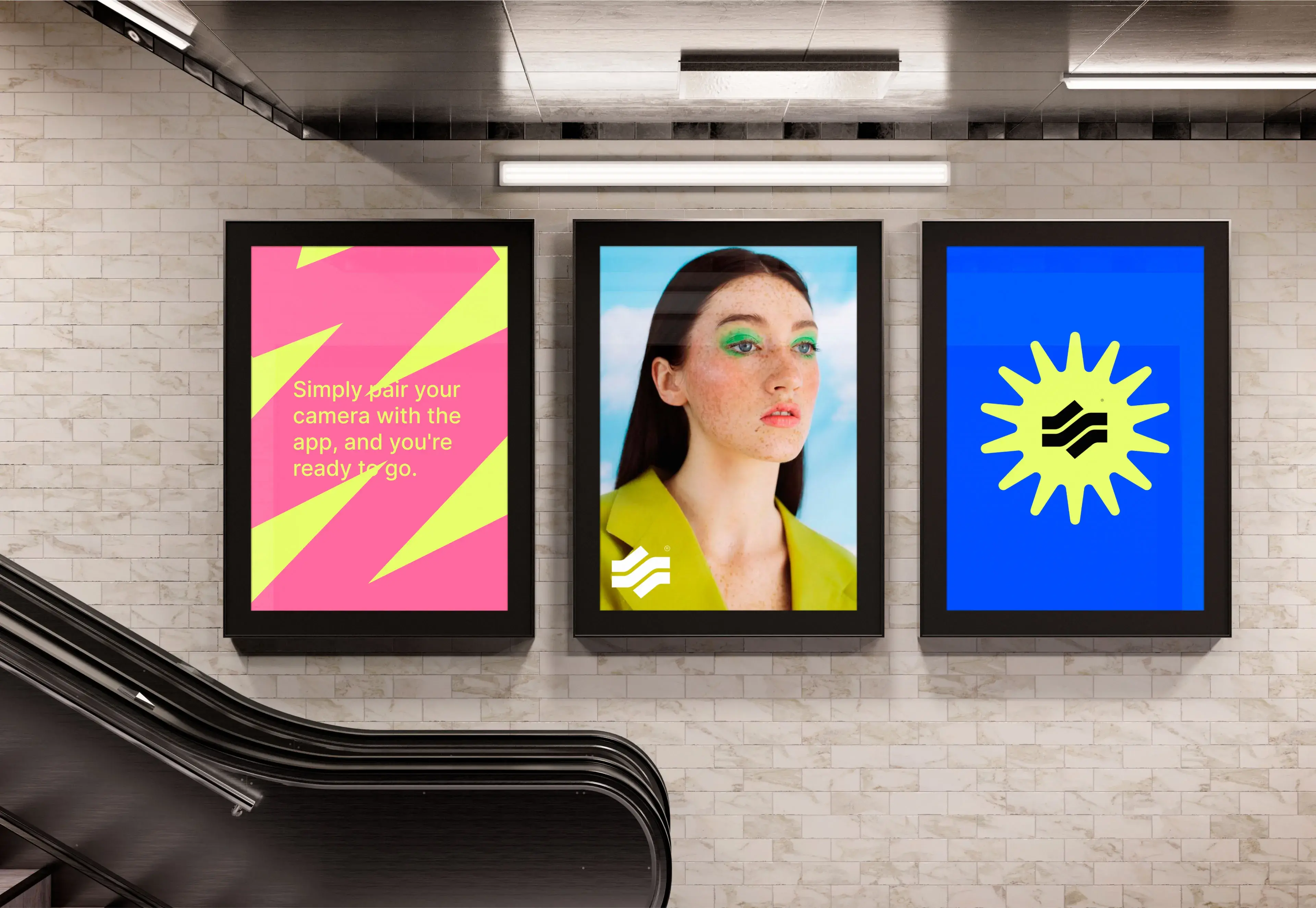 Mockup of a billboard advertising an app with the text "Simply pair your camera with the app, and you\'re ready to go.".