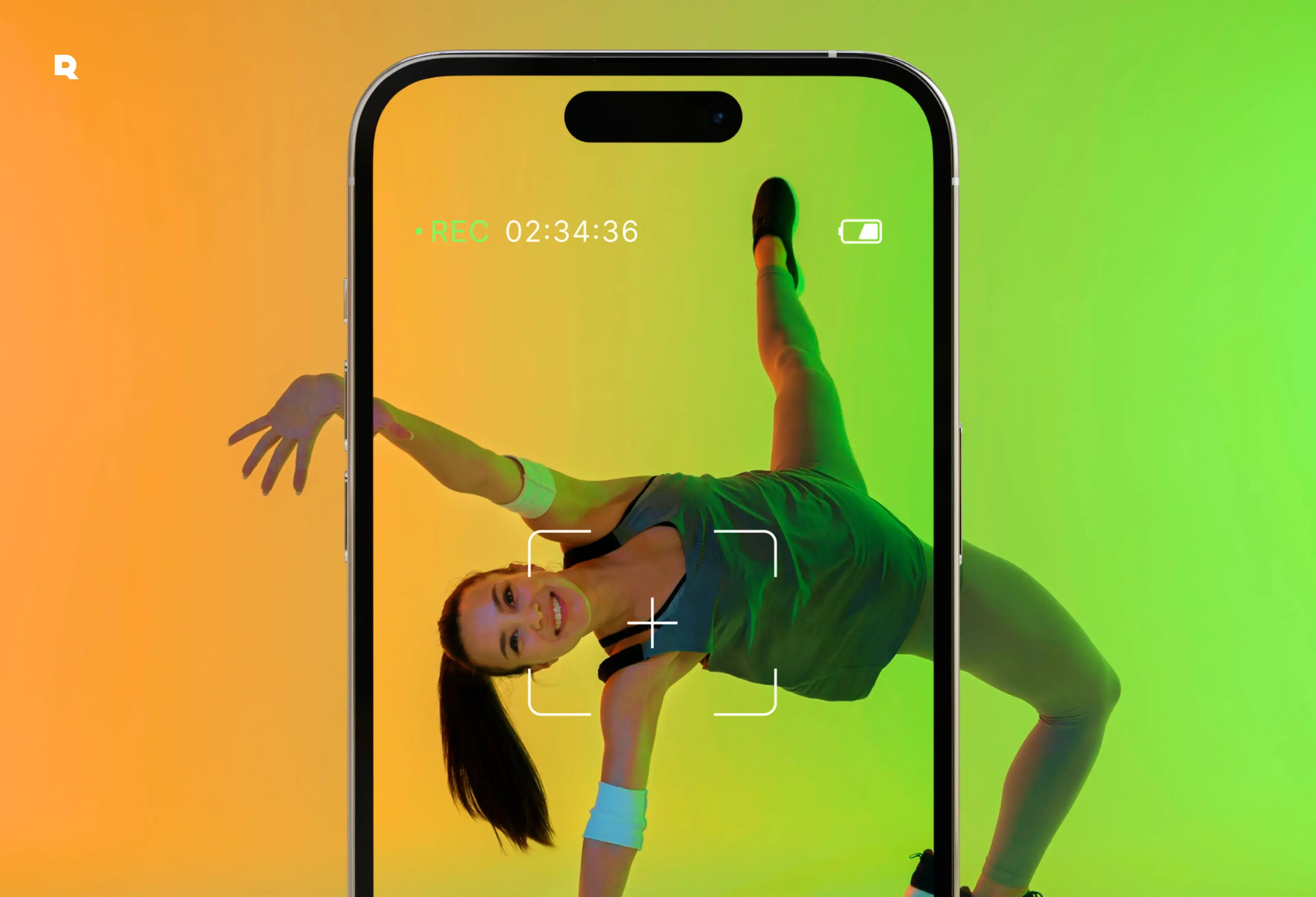 Photo of a person using a smartphone displaying a mobile camera control app interface with recording time