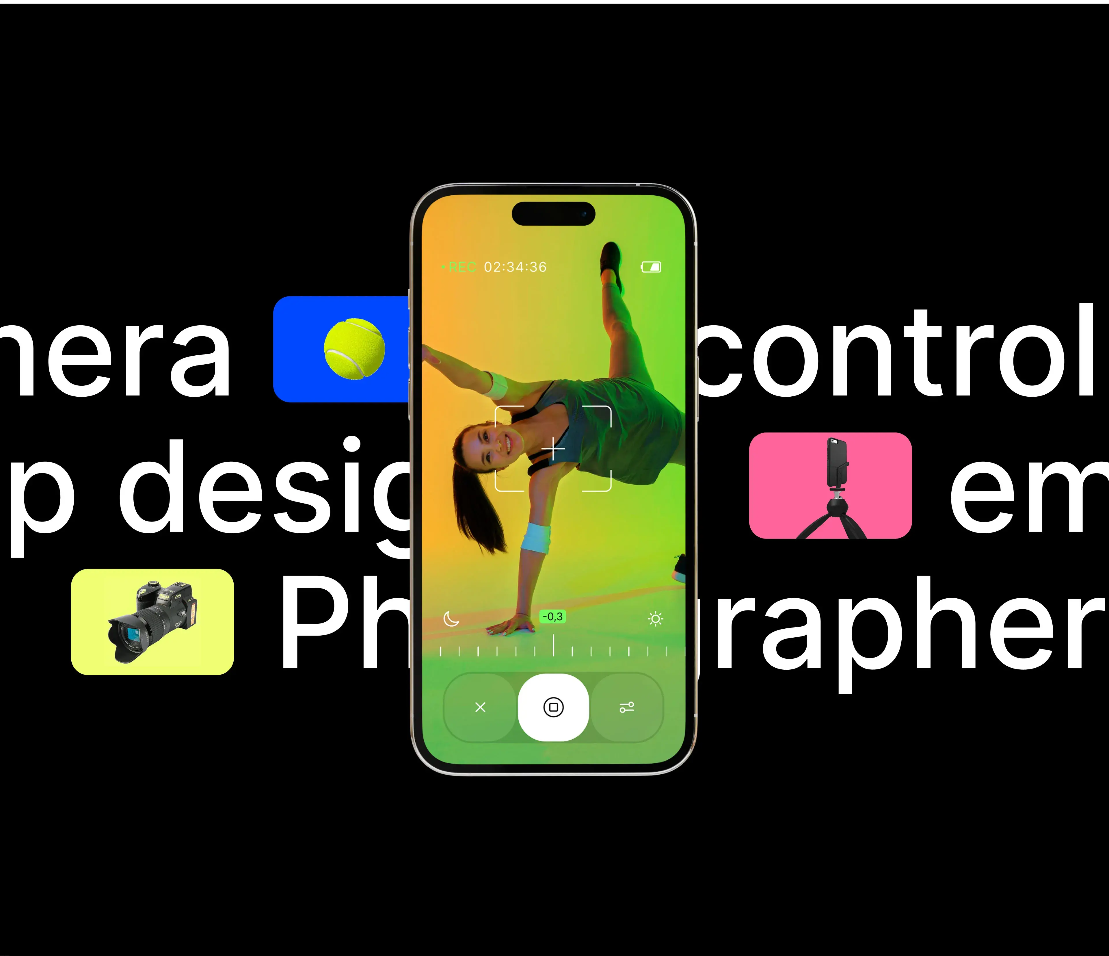 Screenshot of the Ember camera control mobile app interface displayed on a smartphone held by a person.