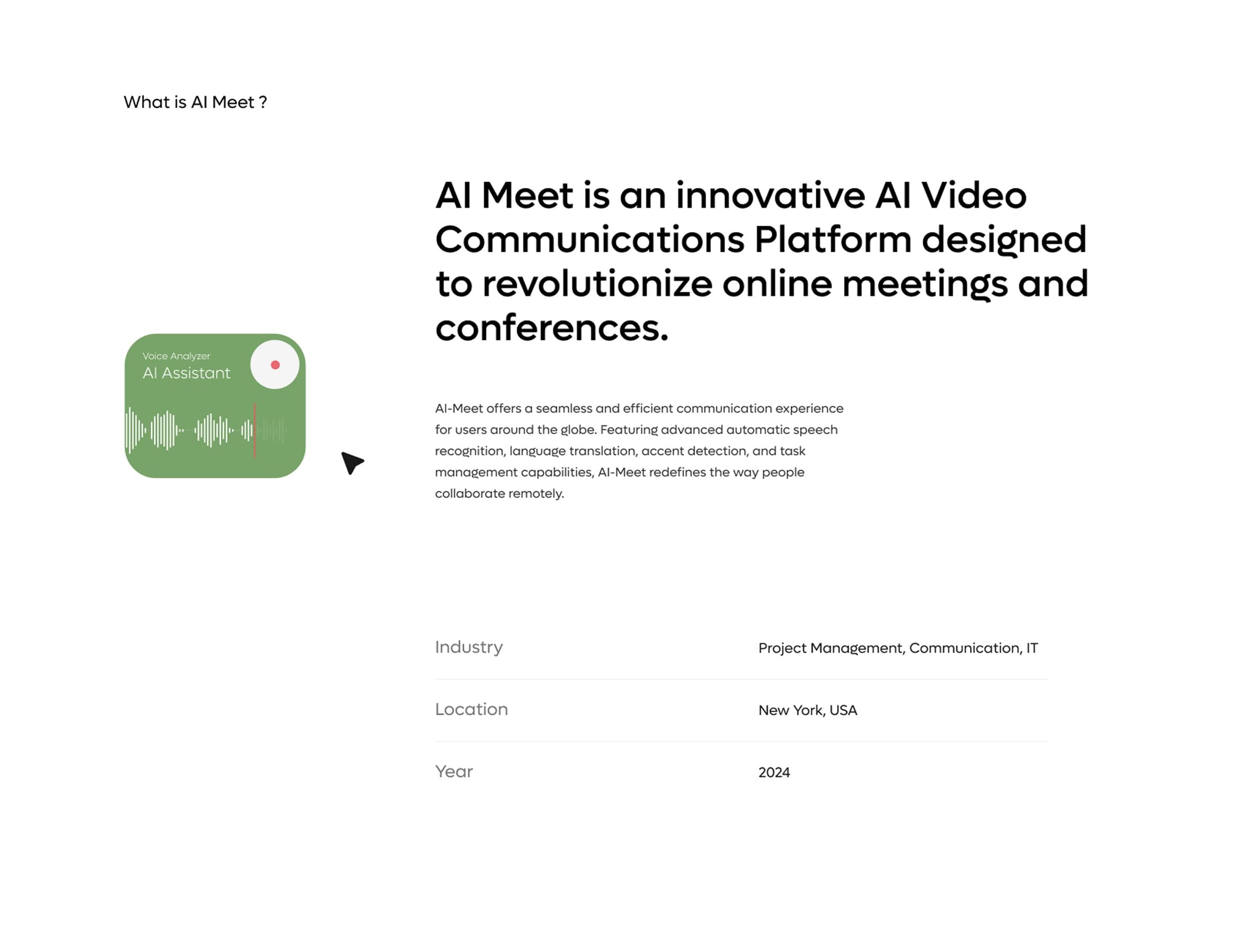 Mobile phone displaying a screenshot of the AI meet app dashboard interface.