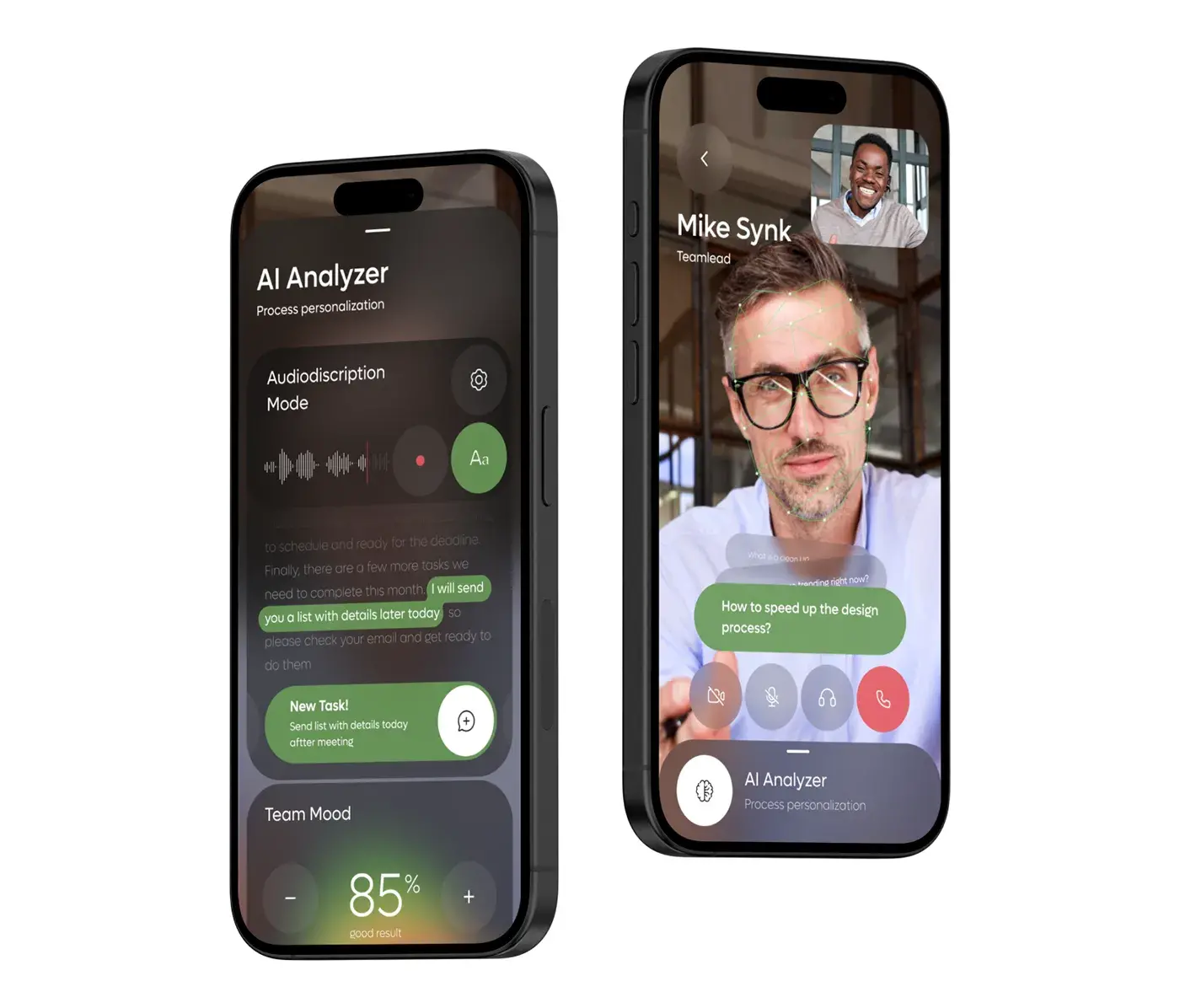 Person interacting with an AI mobile app UI design.