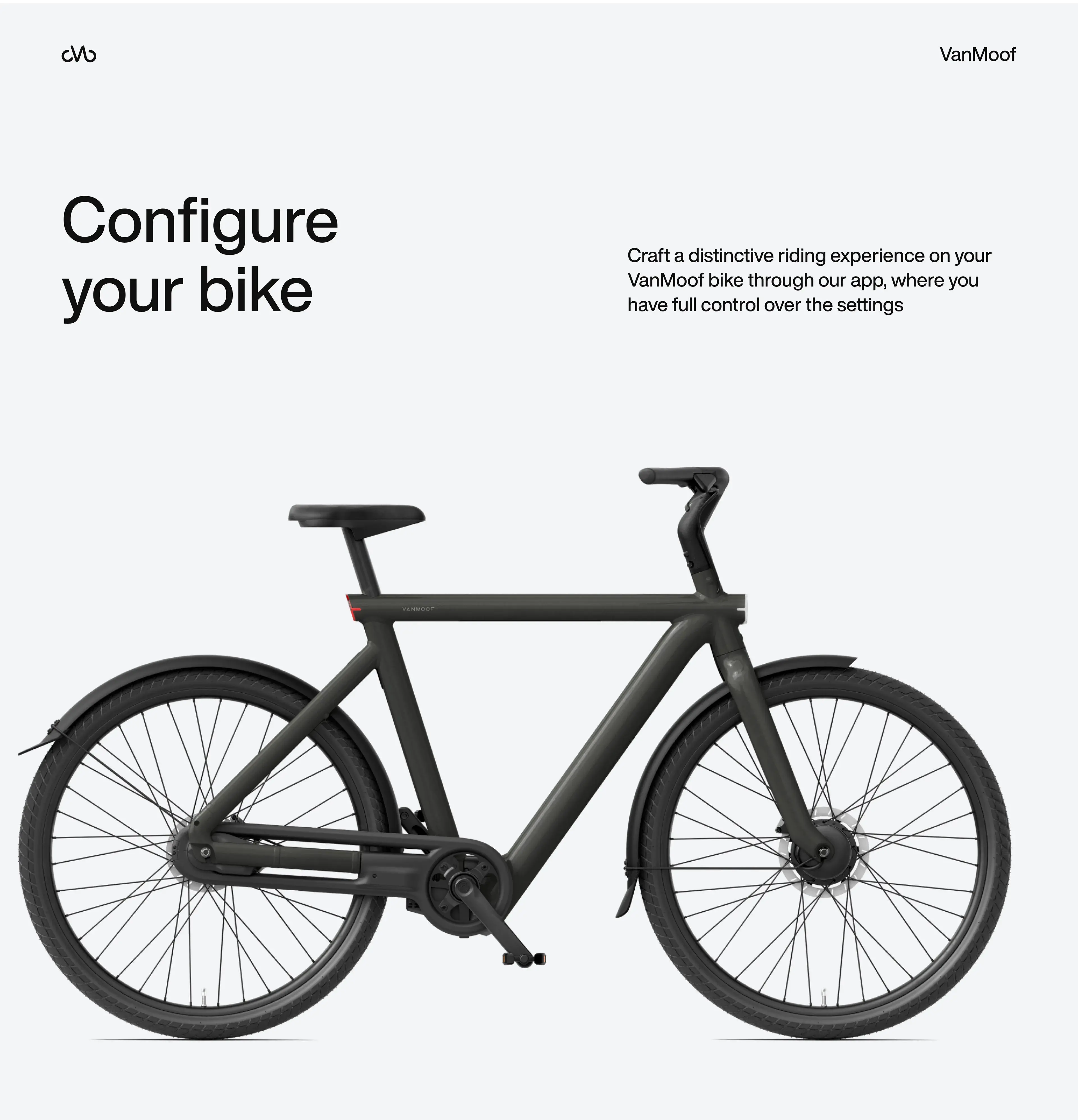 A VanMoof S5 e-bike, showcasing its design.