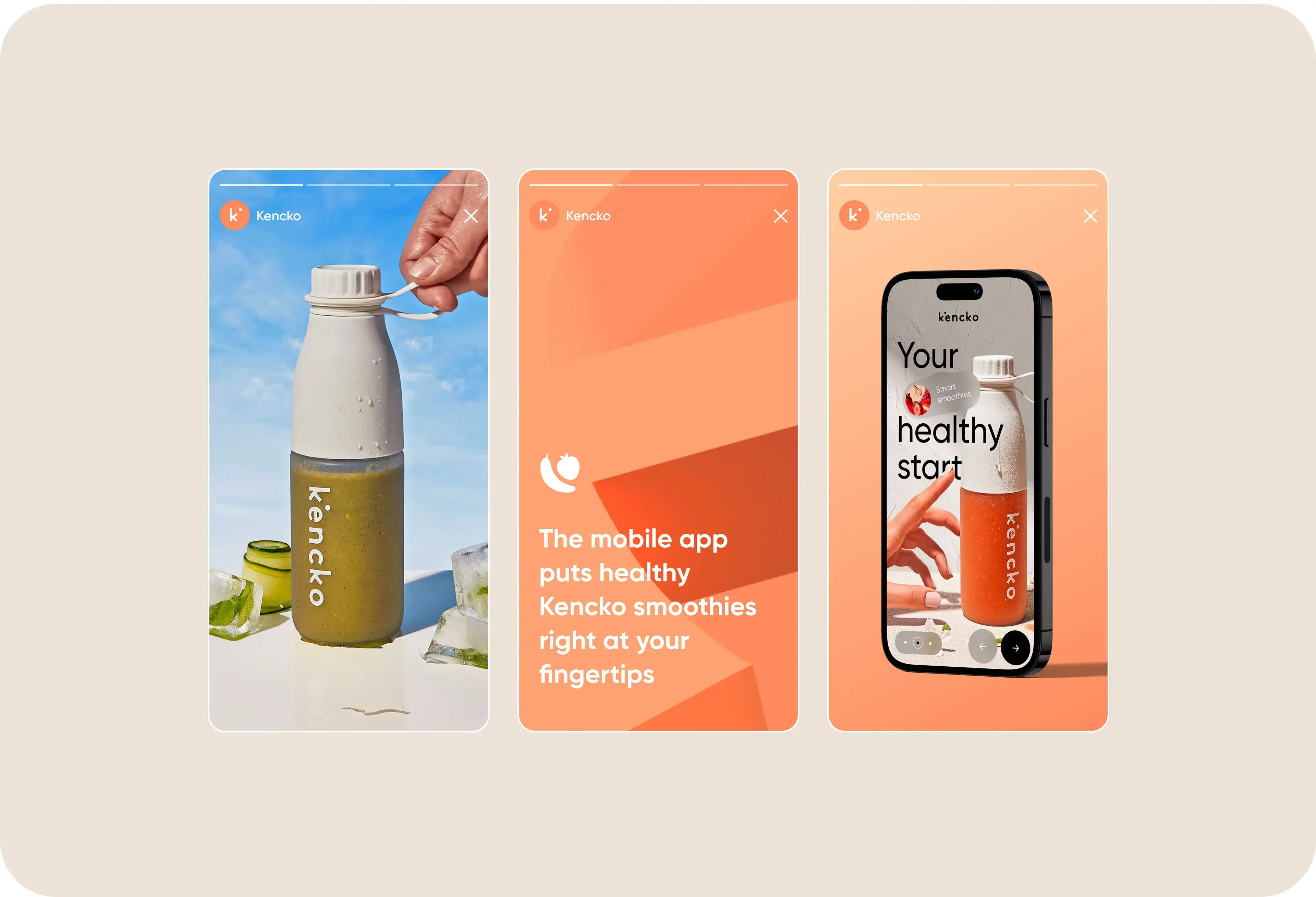 Kenko mobile app UI on a phone for managing packaged goods, shown with a product bottle.