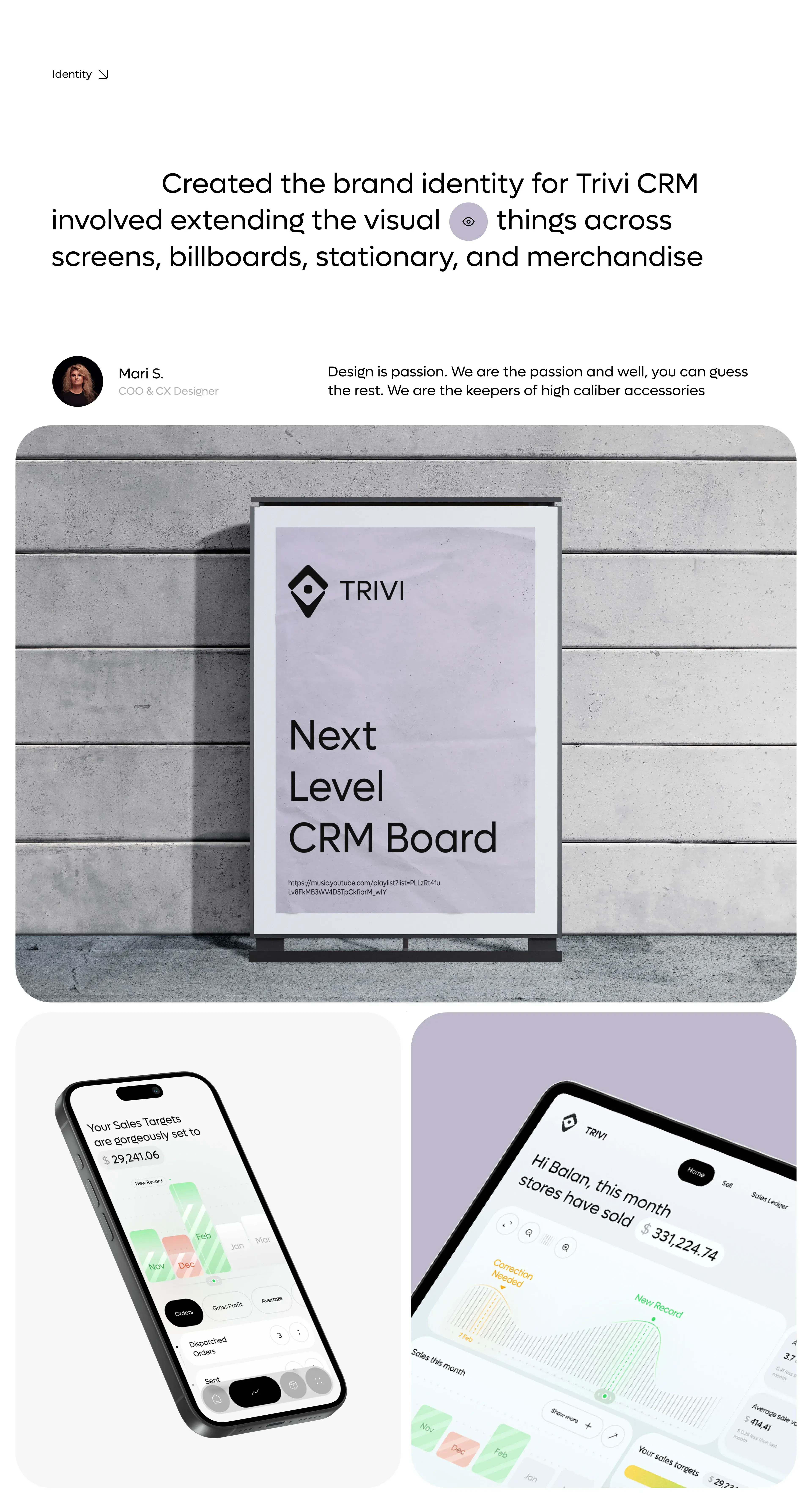 Mobile view screenshot of the trivi CRM SaaS web application.