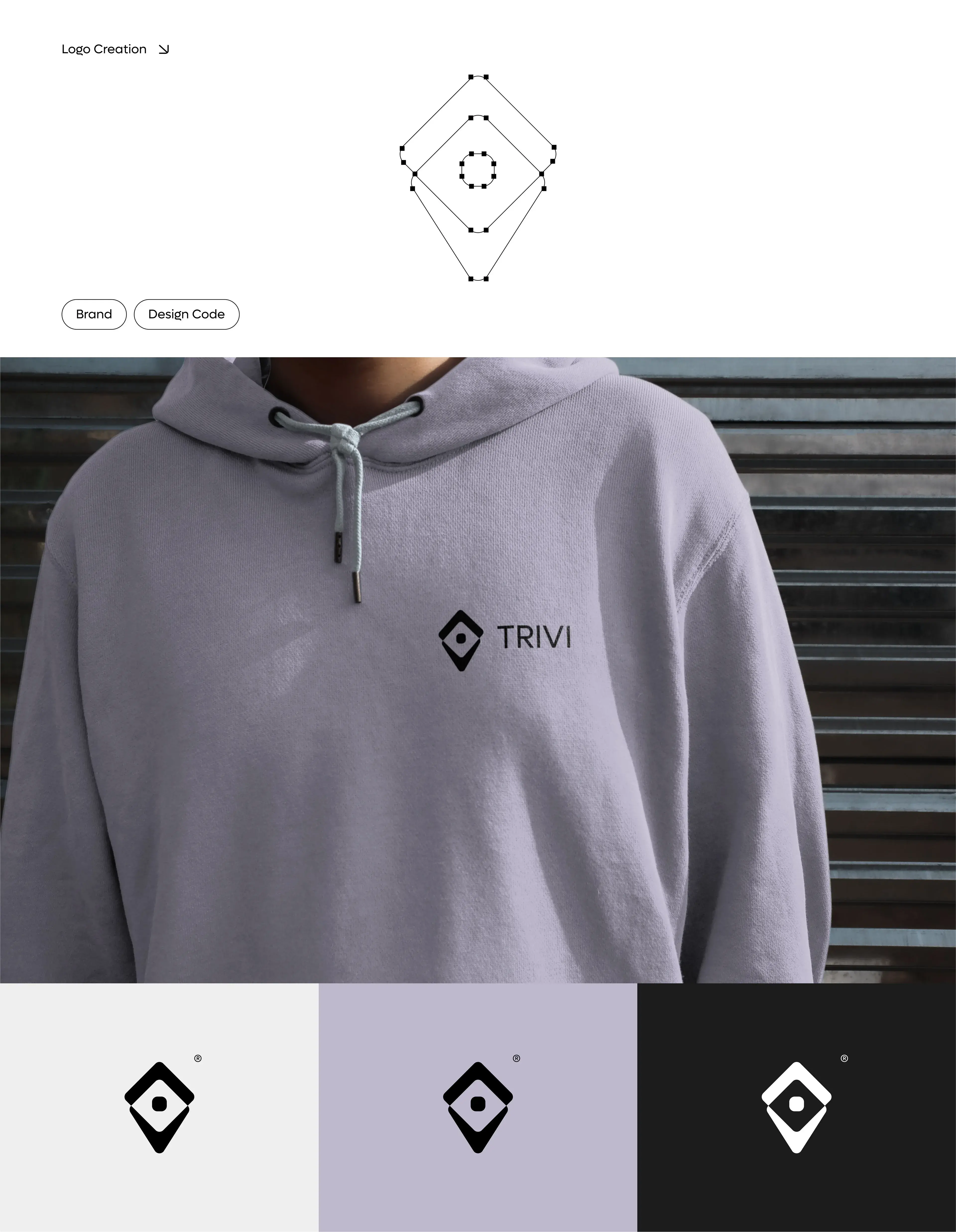 TRIVI logo and branding elements displayed on a hoodie.