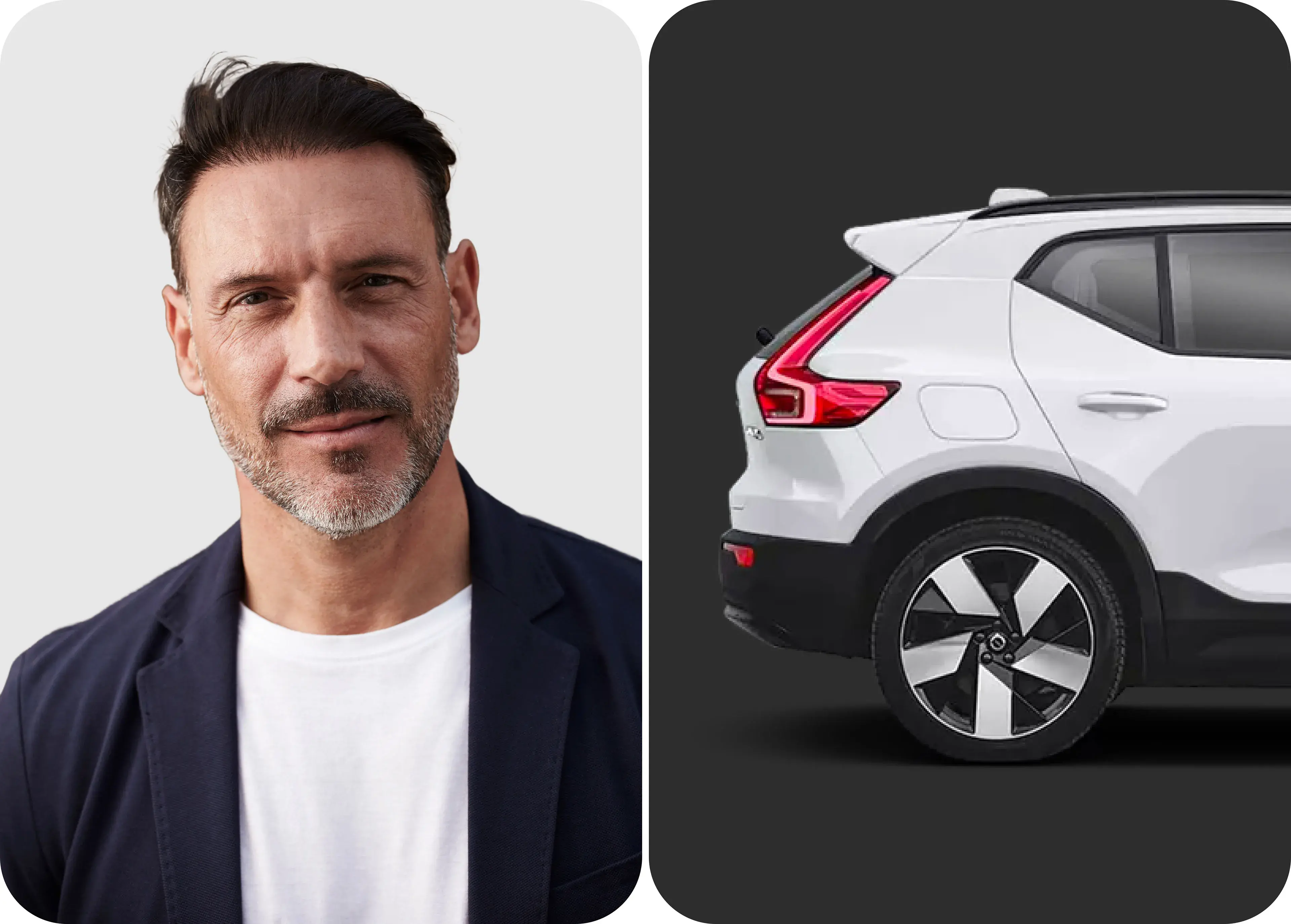 A person with a vehicle, related to the Volkswagen vehicle configuration UI/UX design case study.