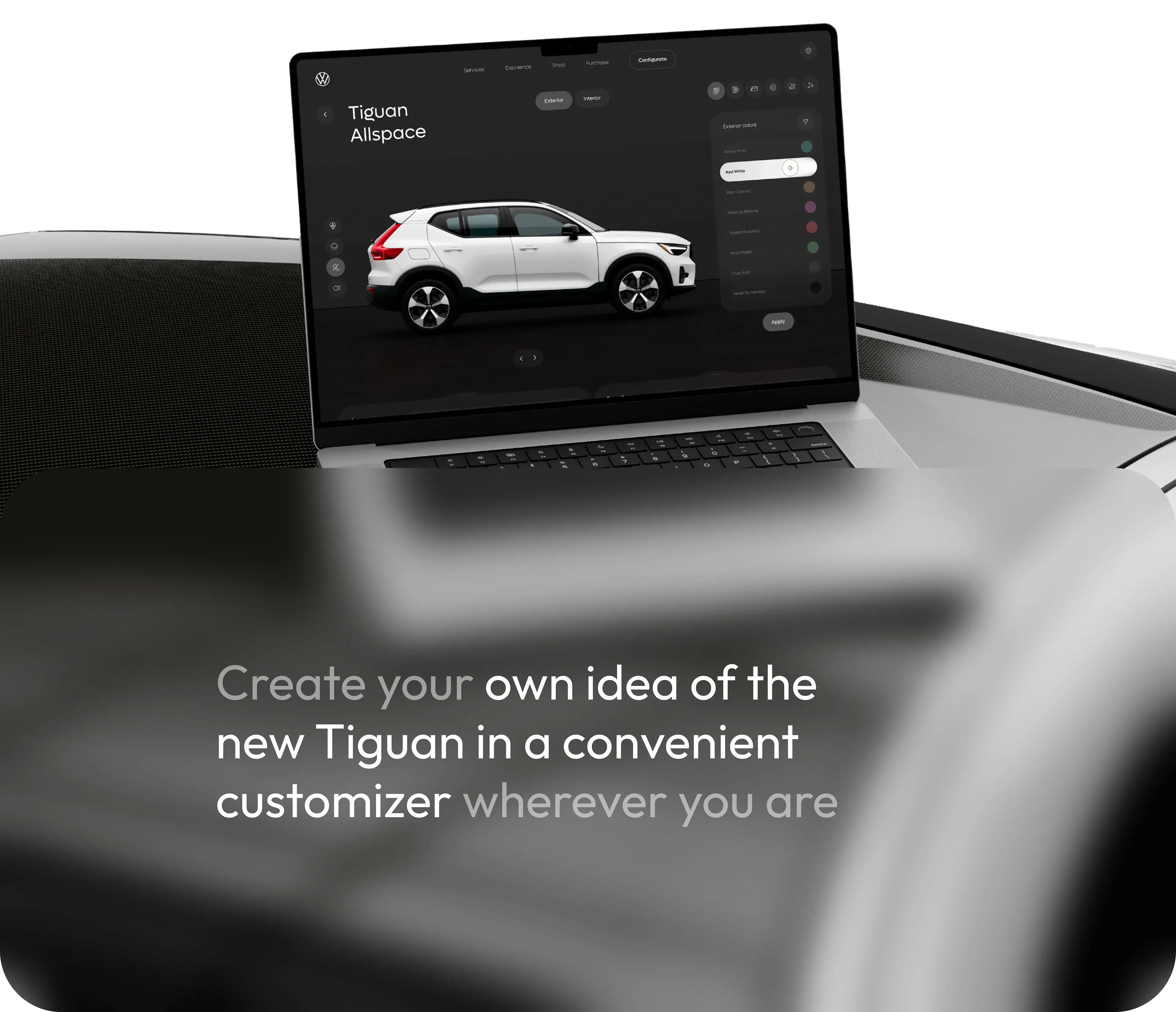 A sports car is shown alongside a laptop displaying a screen related to vehicle configuration.