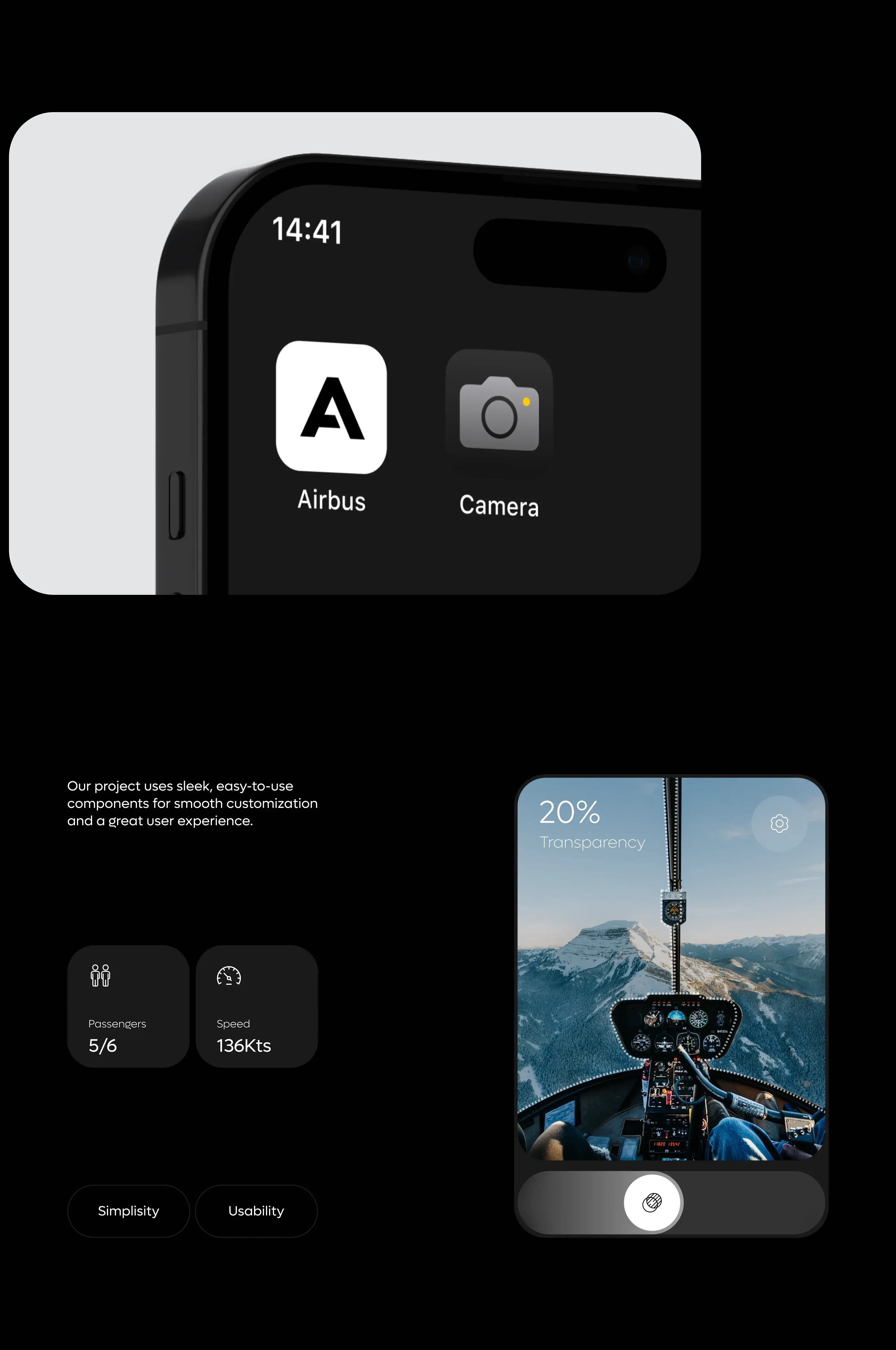 Screenshot of a mobile interface design for the Airbus configurator.