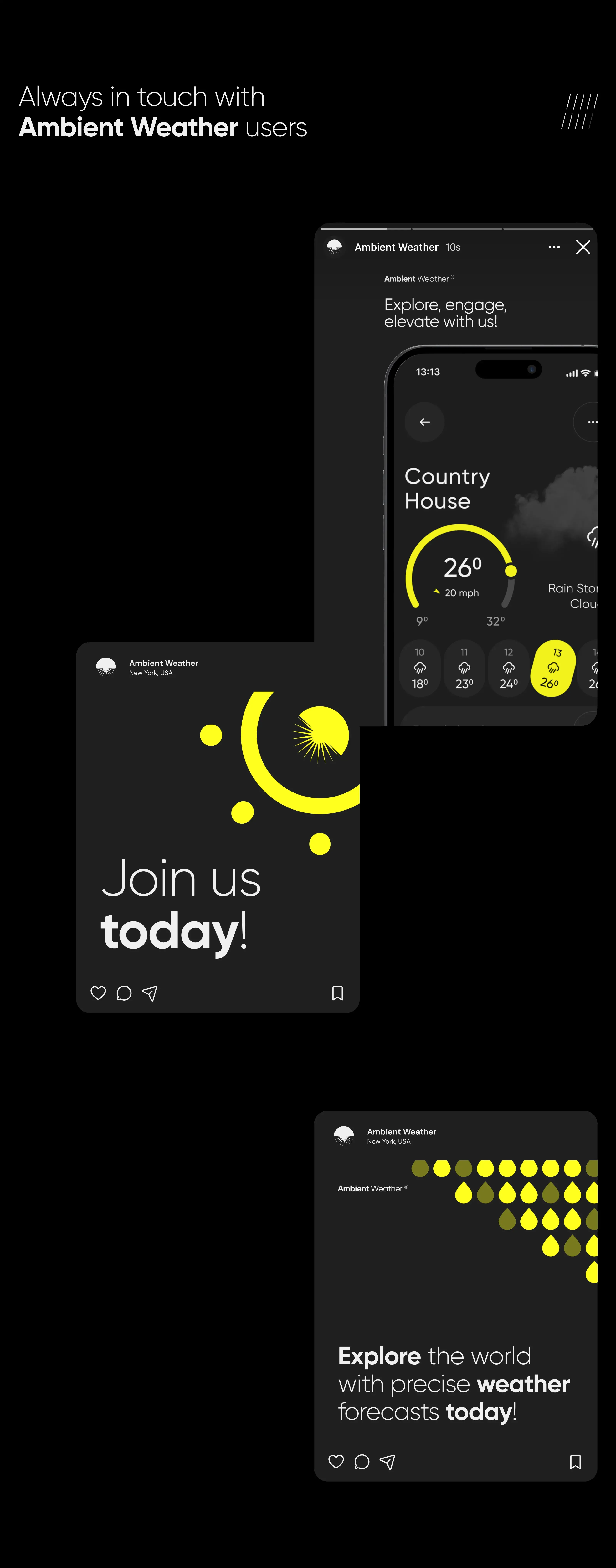 Screenshot of ambient weather mobile app UI displaying sensor data related to IoT wellness.
