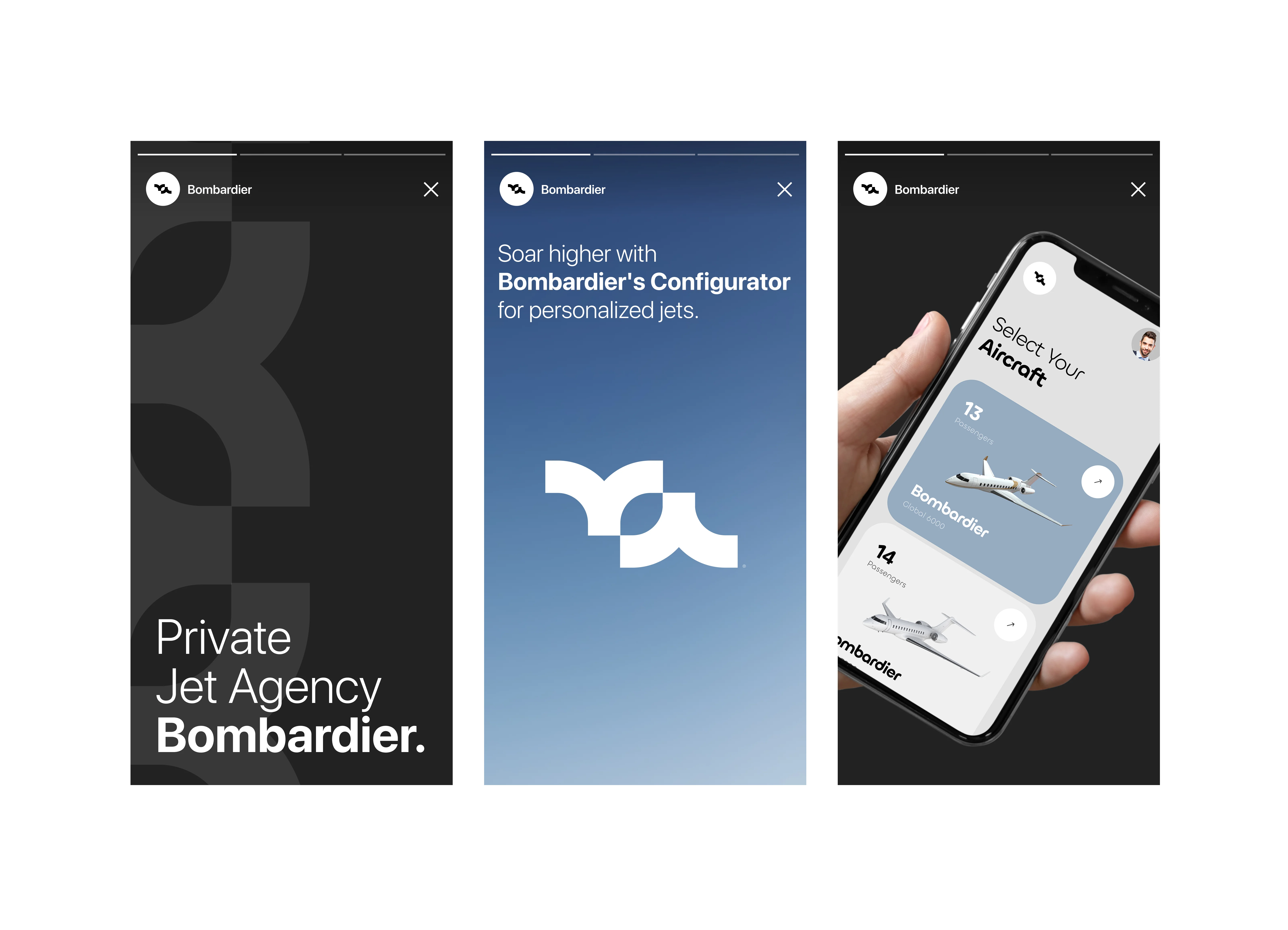 iPhone screenshot showing vehicle interface UI design for the Bombardier case study.
