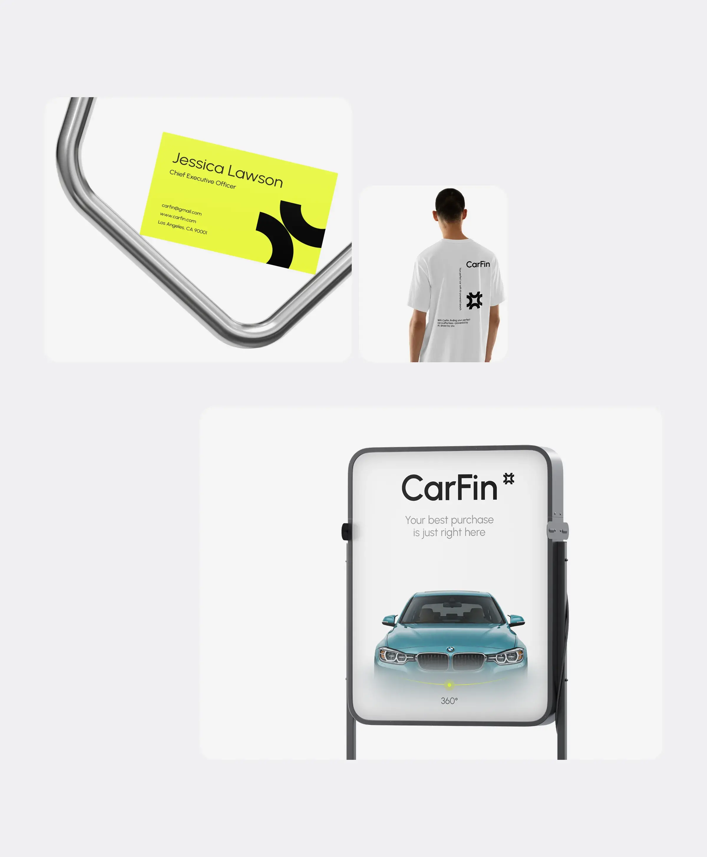 Concept interface showing a car for the Carfin AI search assistant.