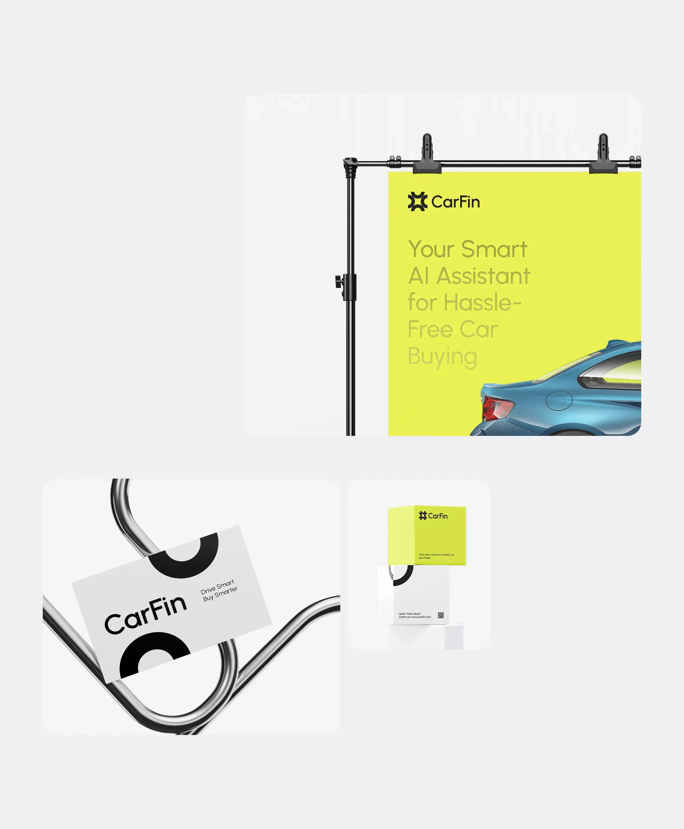 Concept design diagram showing graphics and meters for the AI car search assistant interface.