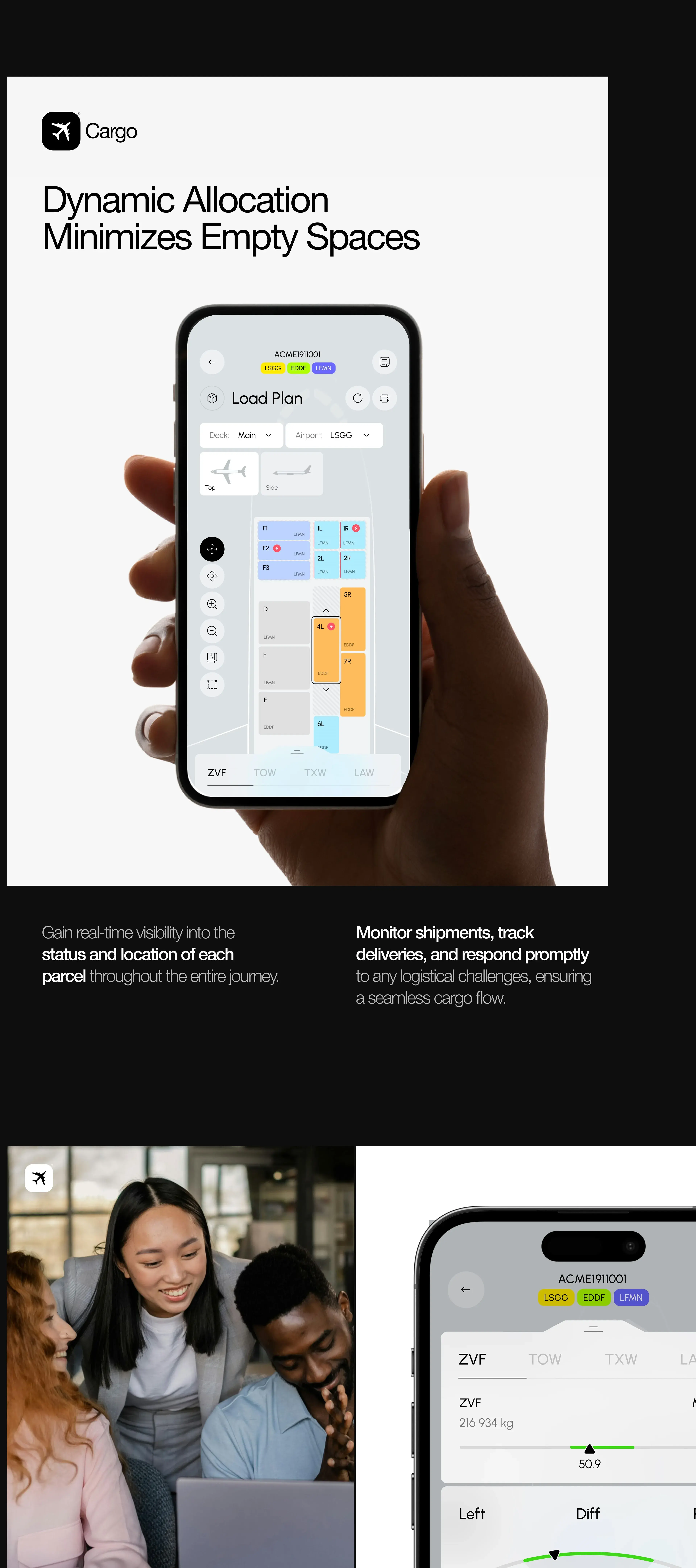 Person viewing a logistics and vehicle management web application on a mobile device.