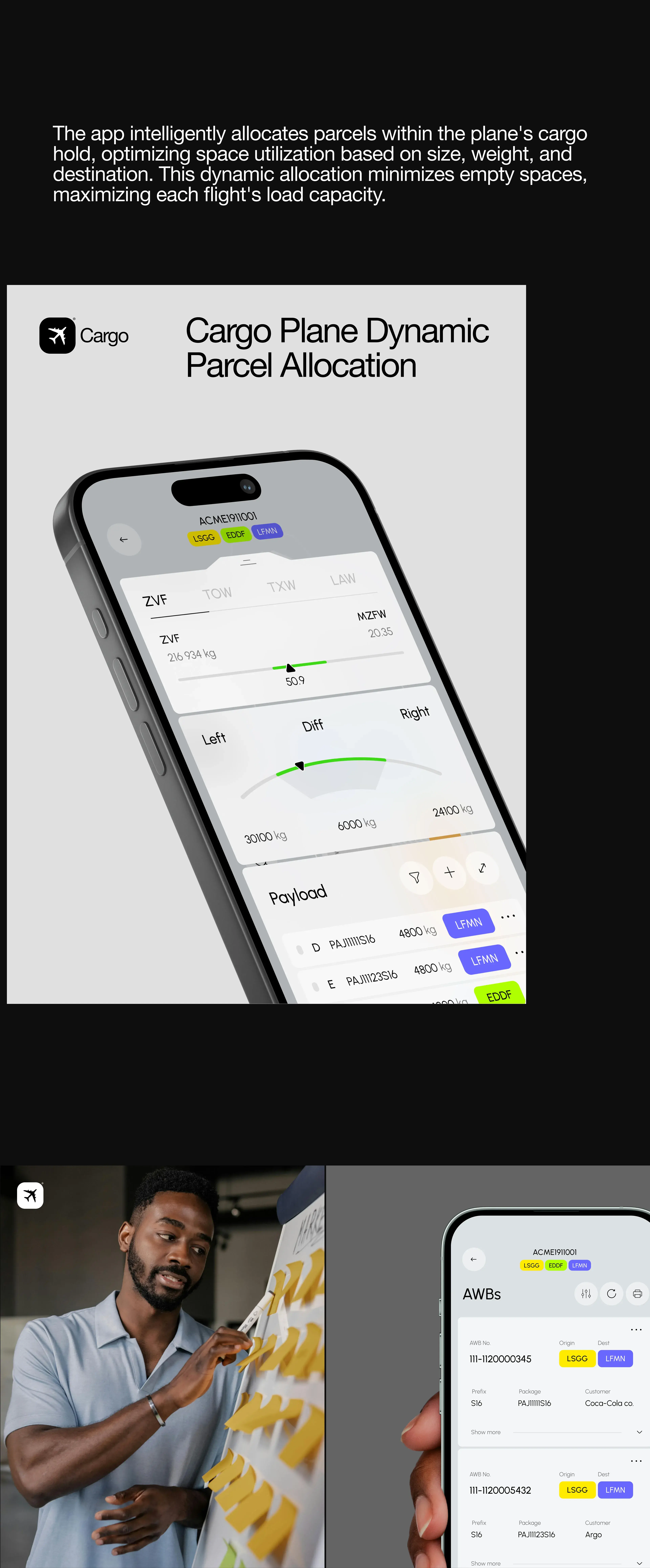 A person using a mobile device to manage cargo and vehicle logistics.