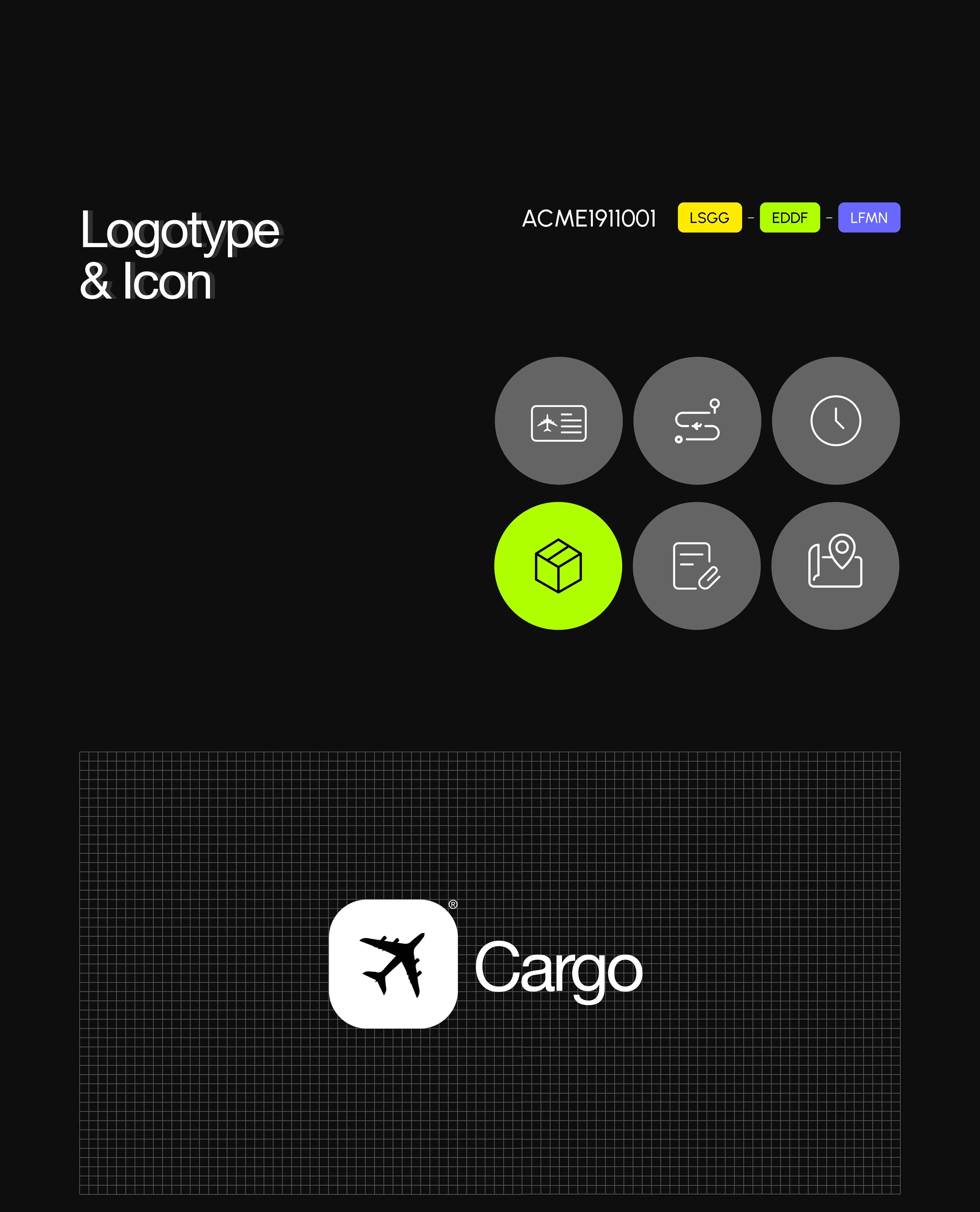 Screenshot of a Cargo TMS SaaS UI, showing a logo, cargo ID ACME1911001, and route details.