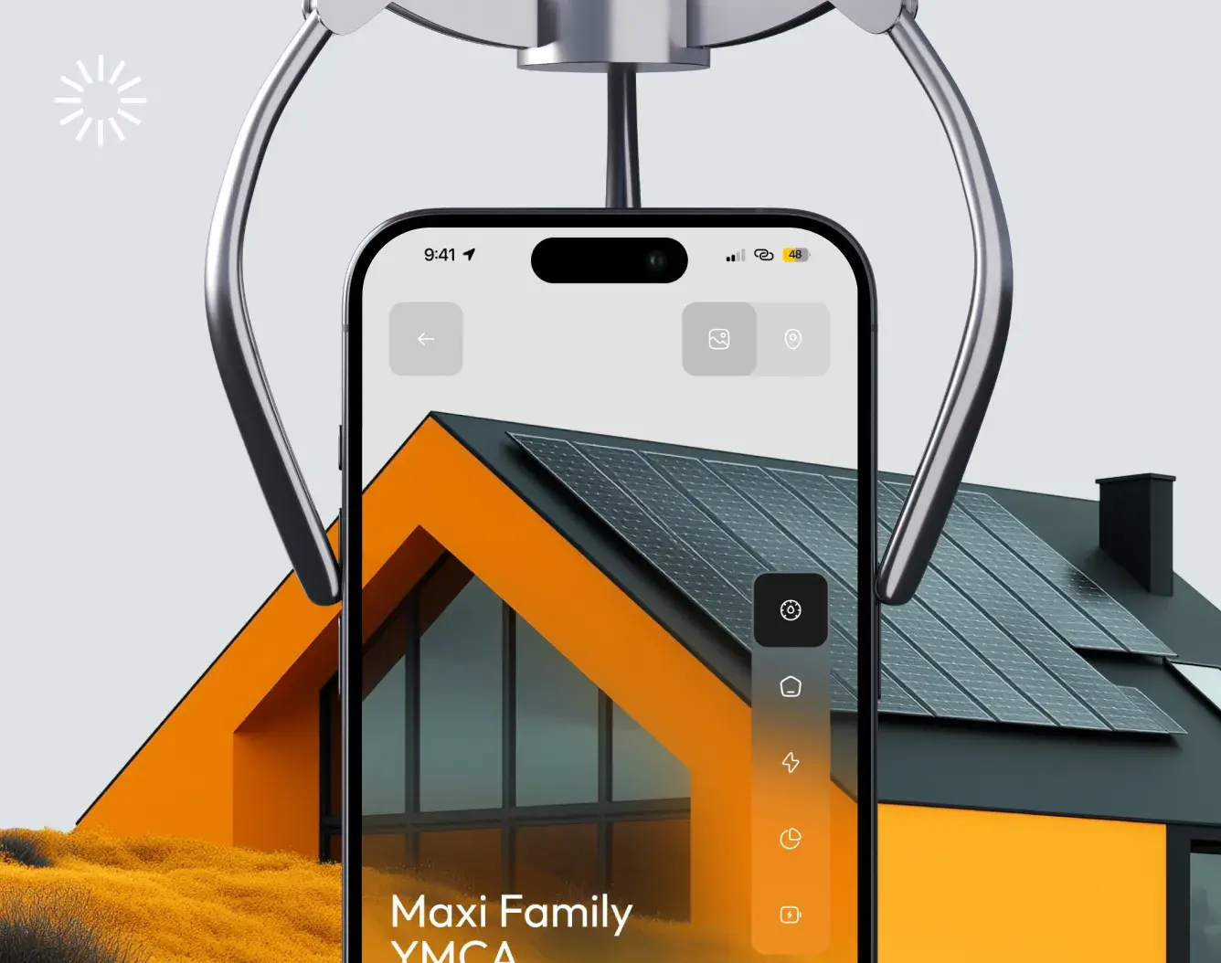Mockup of the EcoSolar renewable energy SaaS mobile user interface.