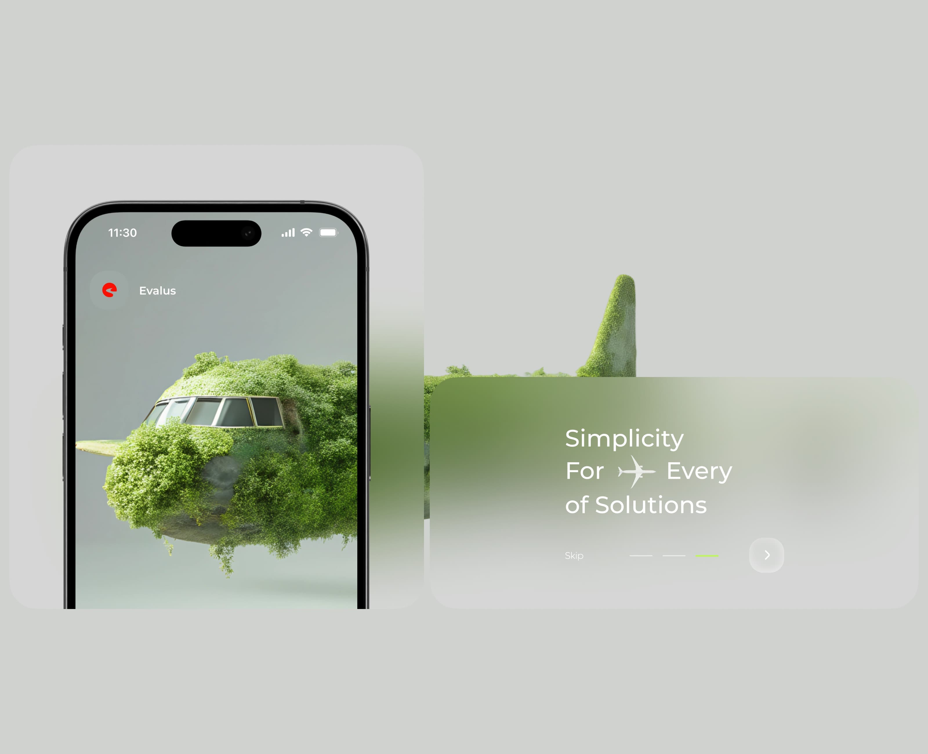 Mobile UX/UI design screenshot for Evalus, featuring "Simplicity For Every Solutions".